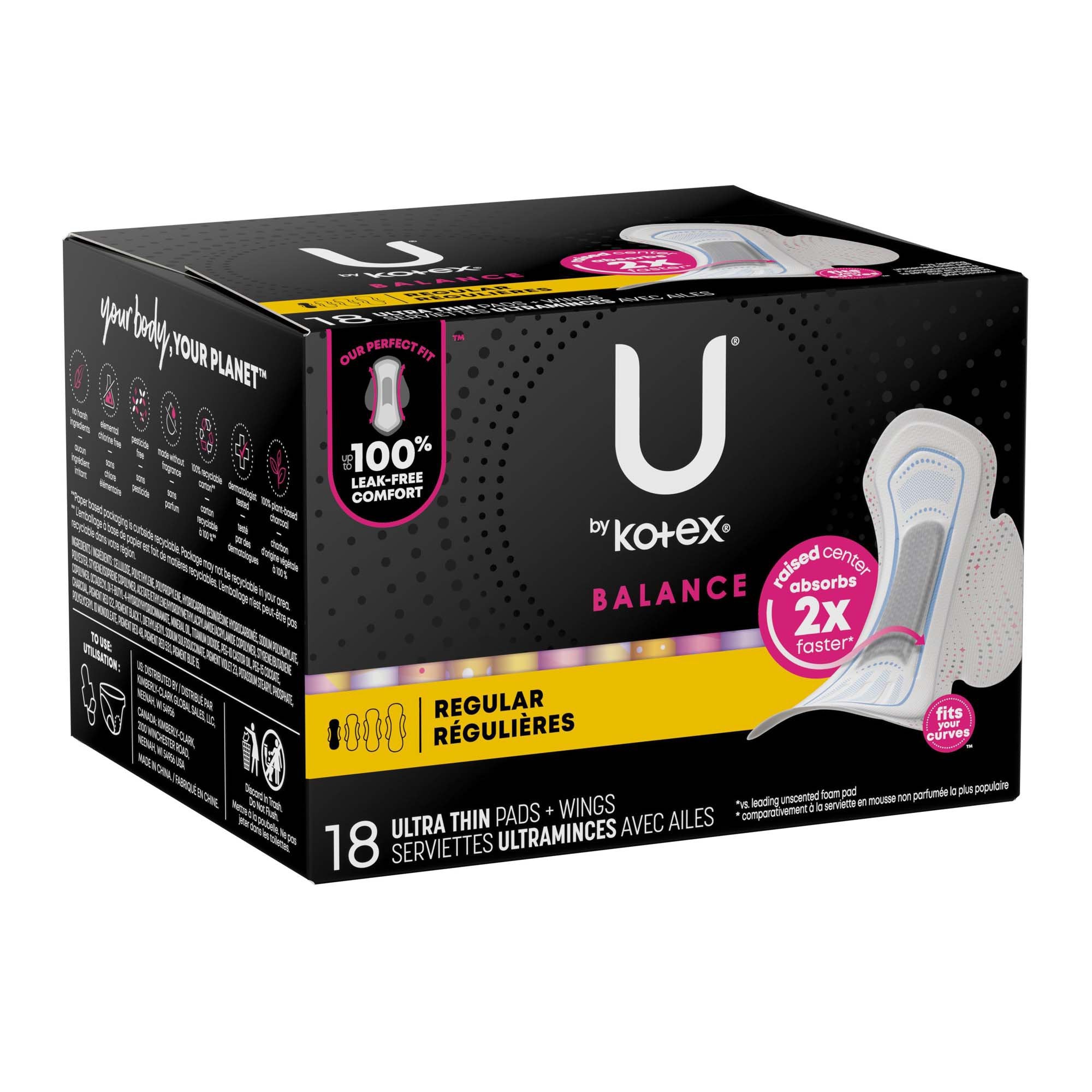 U by Kotex® Balance Ultra Thin Charcoal Pads with Wings, Regular