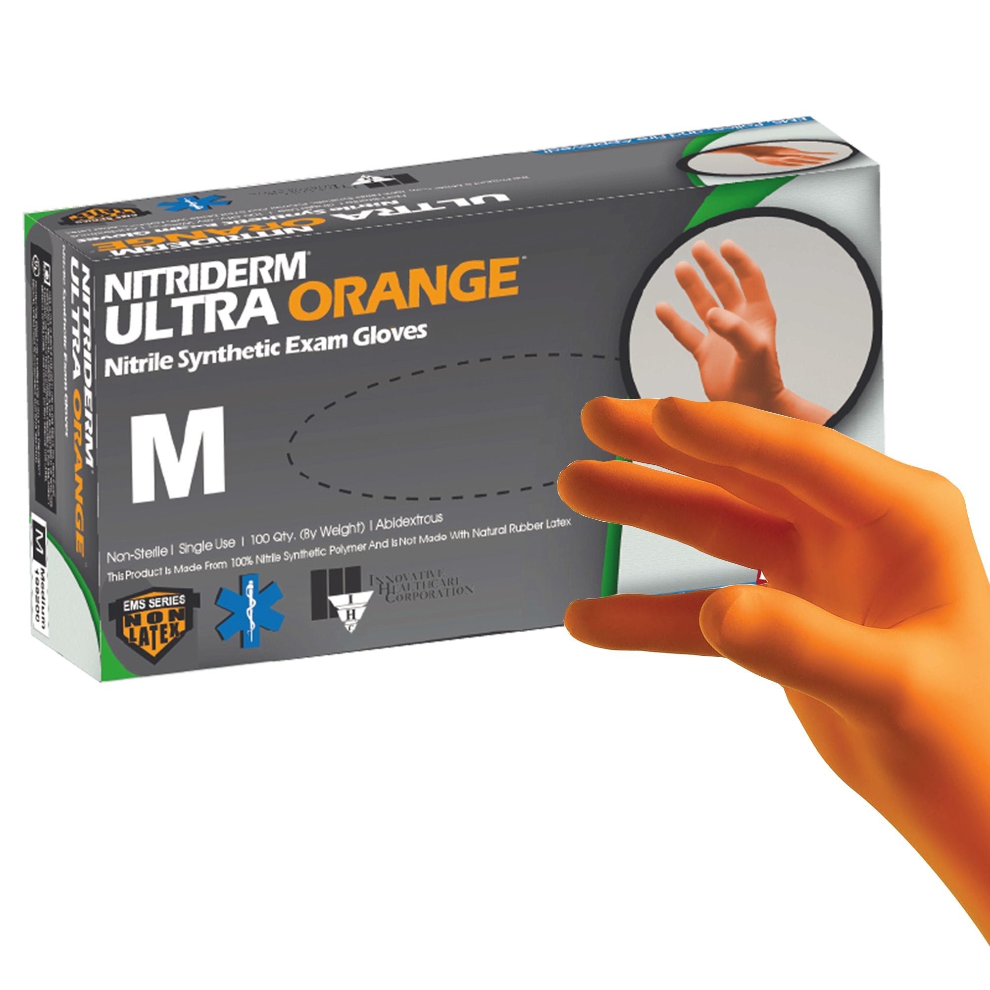 NitriDerm® Ultra Orange™ Exam Glove, Medium, Orange (100 Units)