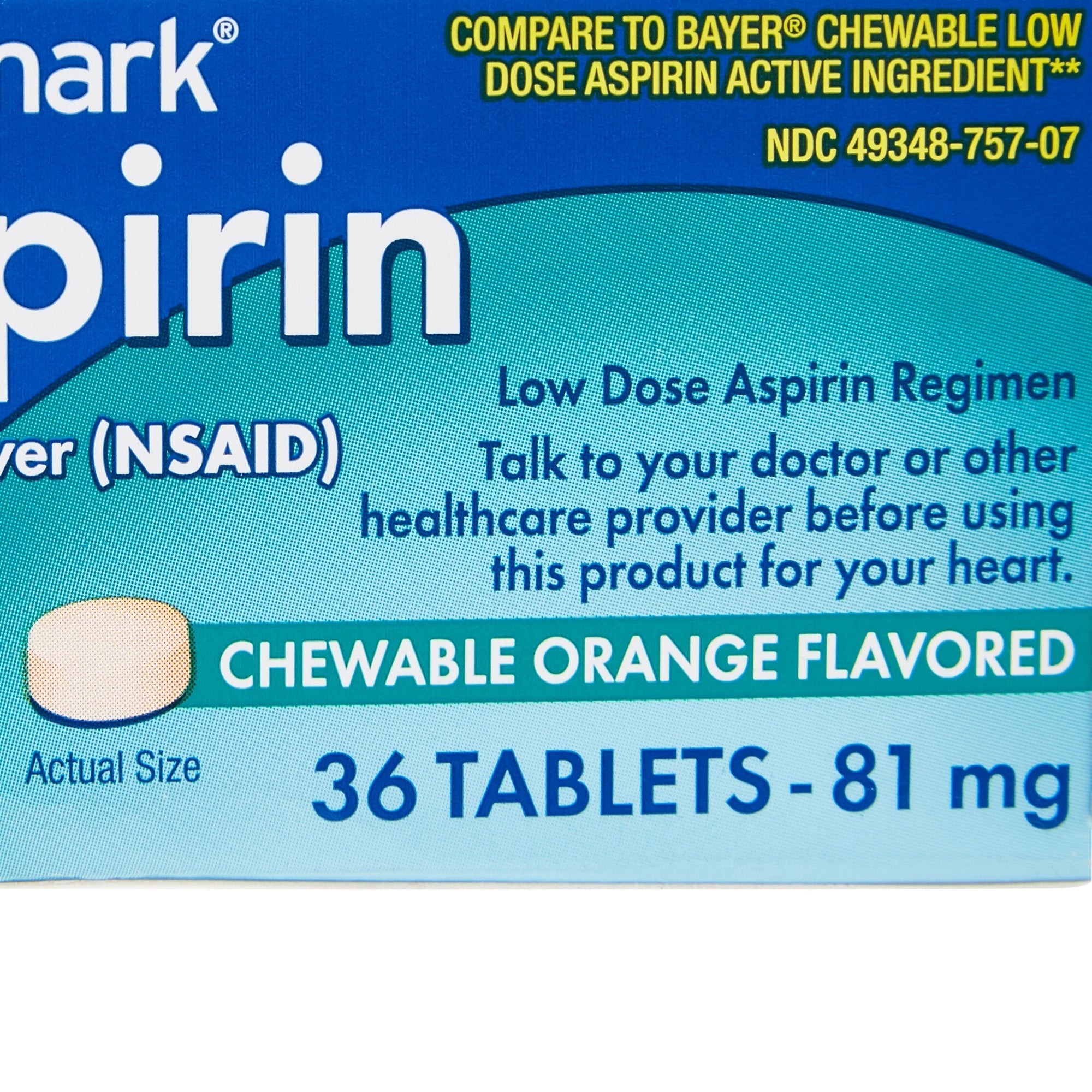 sunmark® Aspirin Adult Low Dose 81 mg Chewable Tablets, Orange (36 Units)