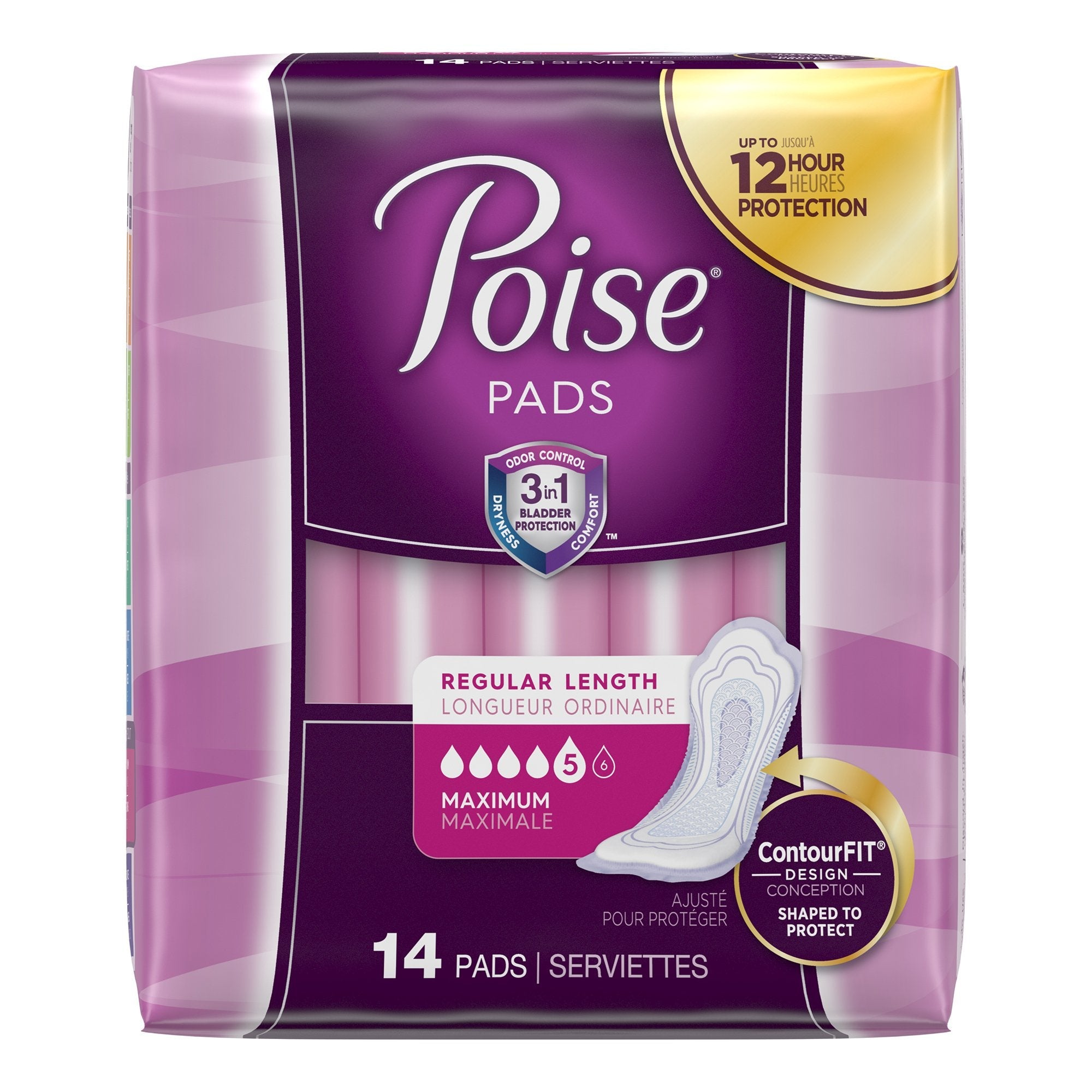 Poise Bladder Control Pads, Disposable, Heavy Absorbency, Regular Length, 3" x 11", Adult Female, Absorb-Loc Core (84 Units)