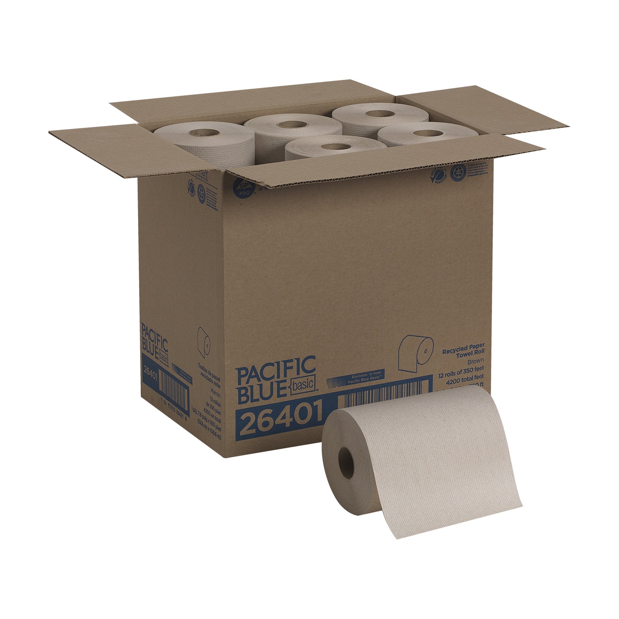 Pacific Blue Basic™ Brown Paper Towel, 7-7/8 Inch x 350 Foot, 12 Rolls per Case (12 Units)