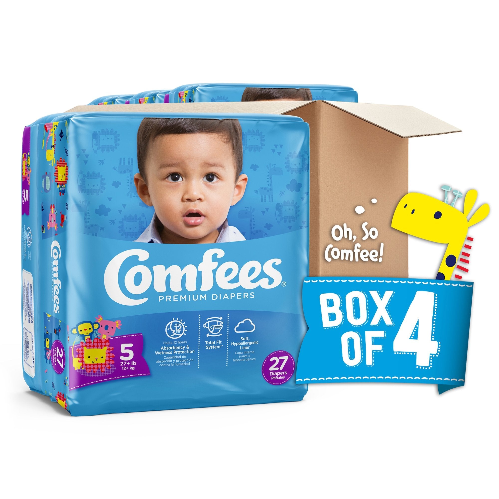 Attends Comfees Premium Baby Diapers, Unisex, Tab Closure, Size 5 (27 Units)