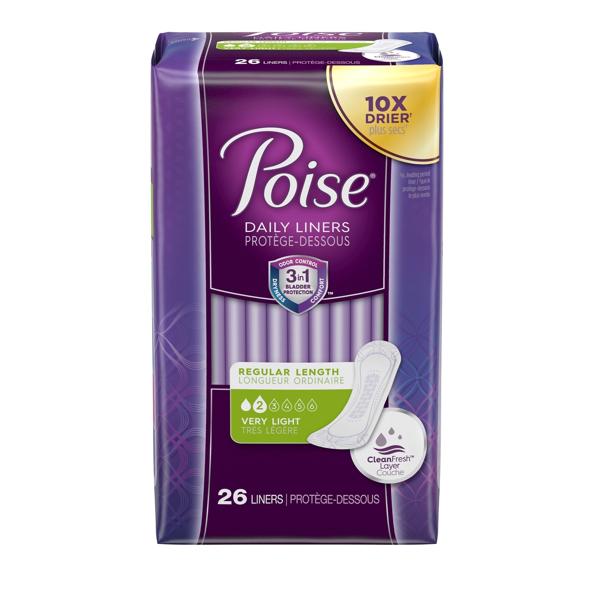 Poise Bladder Control Pads, Light Absorbency, Regular Length, 7.5", Adult, Female, Disposable (208 Units)