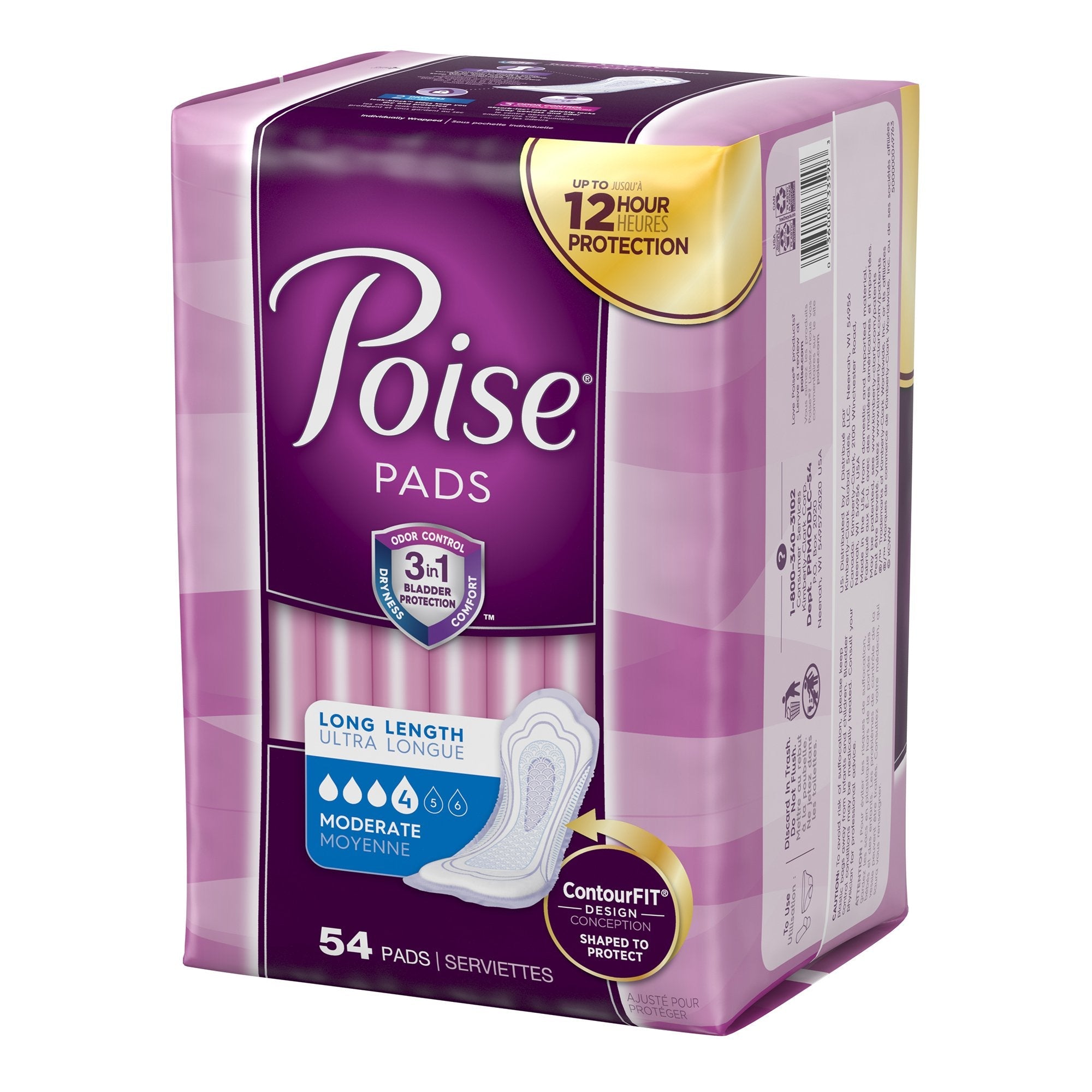 Poise Bladder Control Pads, Adult Women, Moderate Absorbency, Disposable, 12.20" Length (108 Units)