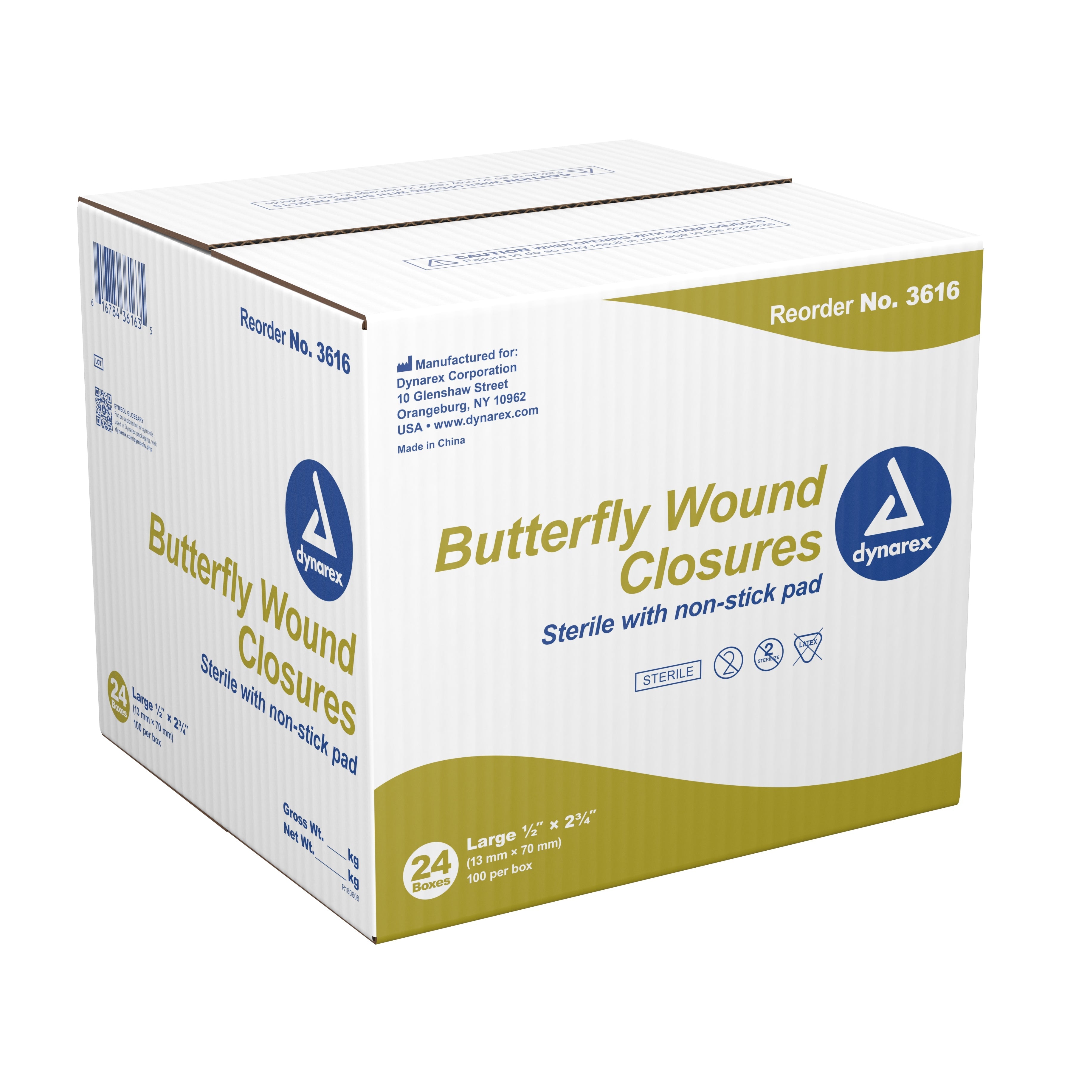 dynarex® Butterfly Wound Closure Strip, ½ by 2¾ Inches (100 Units)