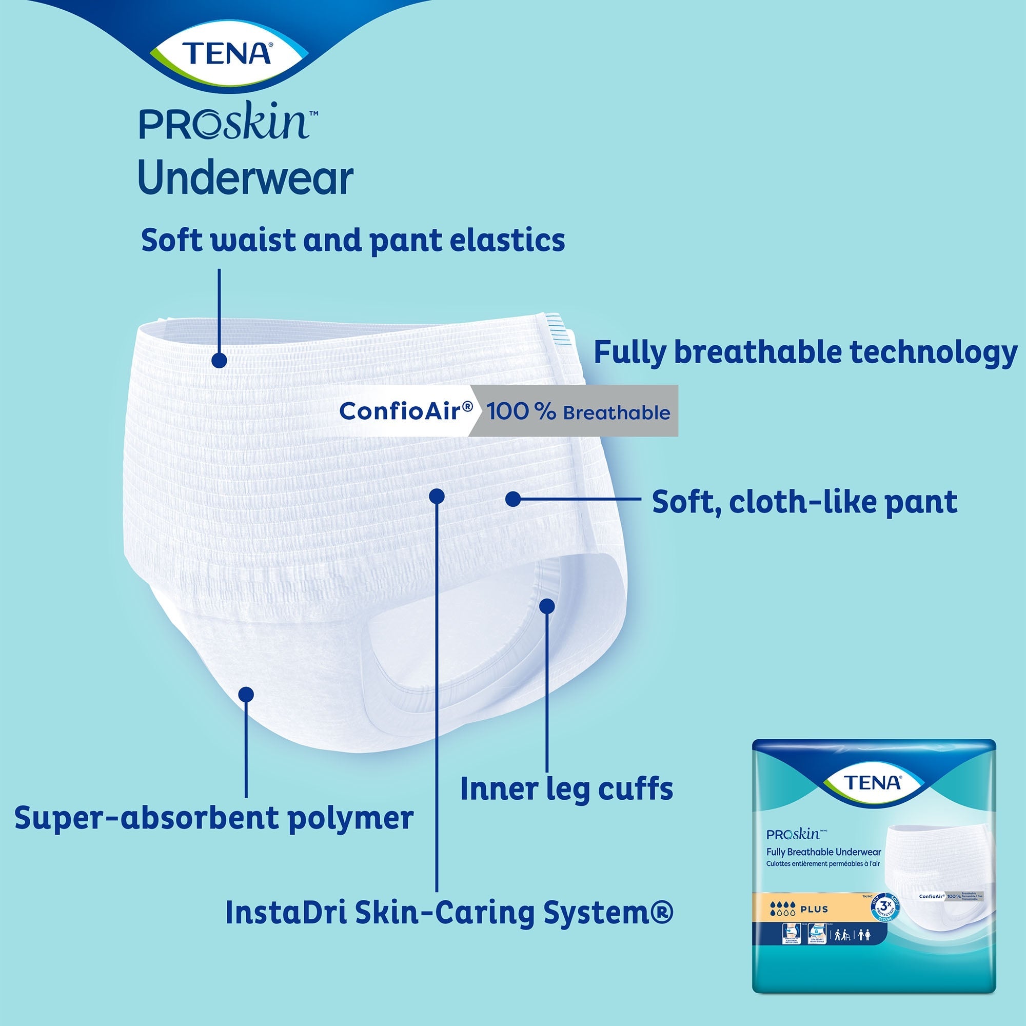 TENA® ProSkin™ Plus Breathable Absorbent Underwear, Large - 72 Pack