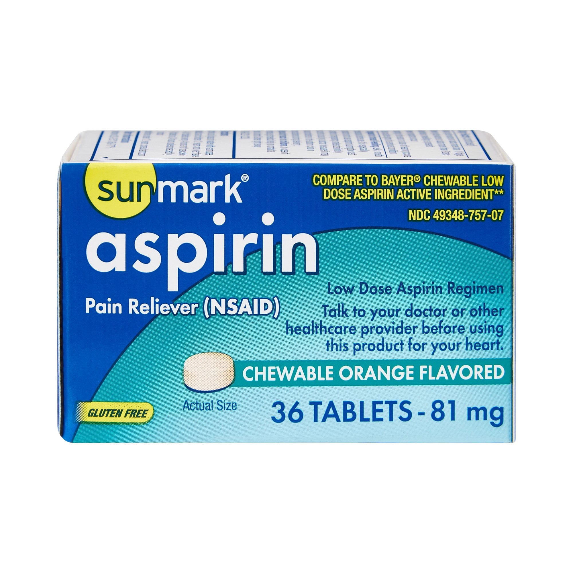 sunmark® Aspirin Adult Low Dose 81 mg Chewable Tablets, Orange (36 Units)