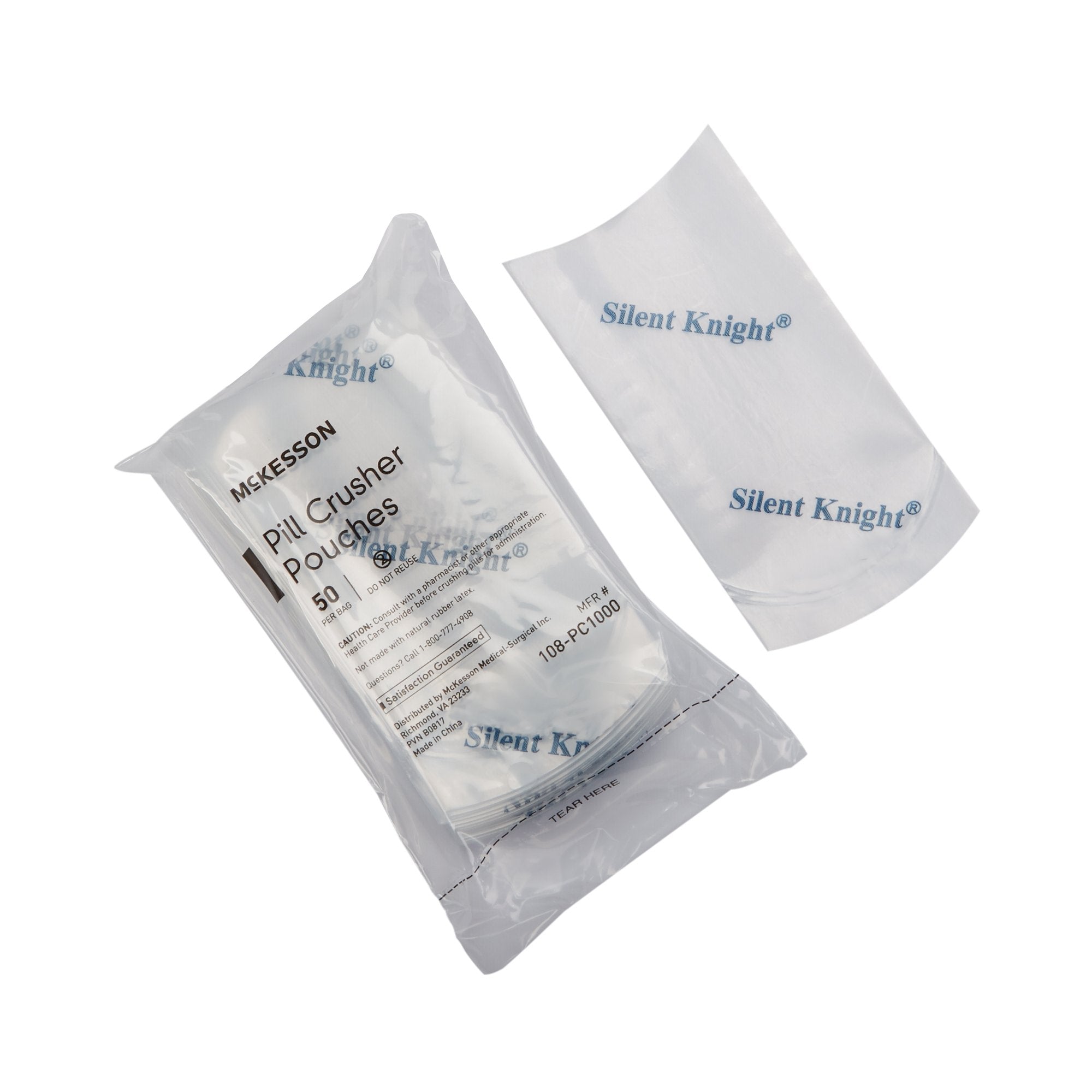 McKesson Silent Knight Pill Crusher Pouches, 2 x 4.5 Inch, Clear, 20ct