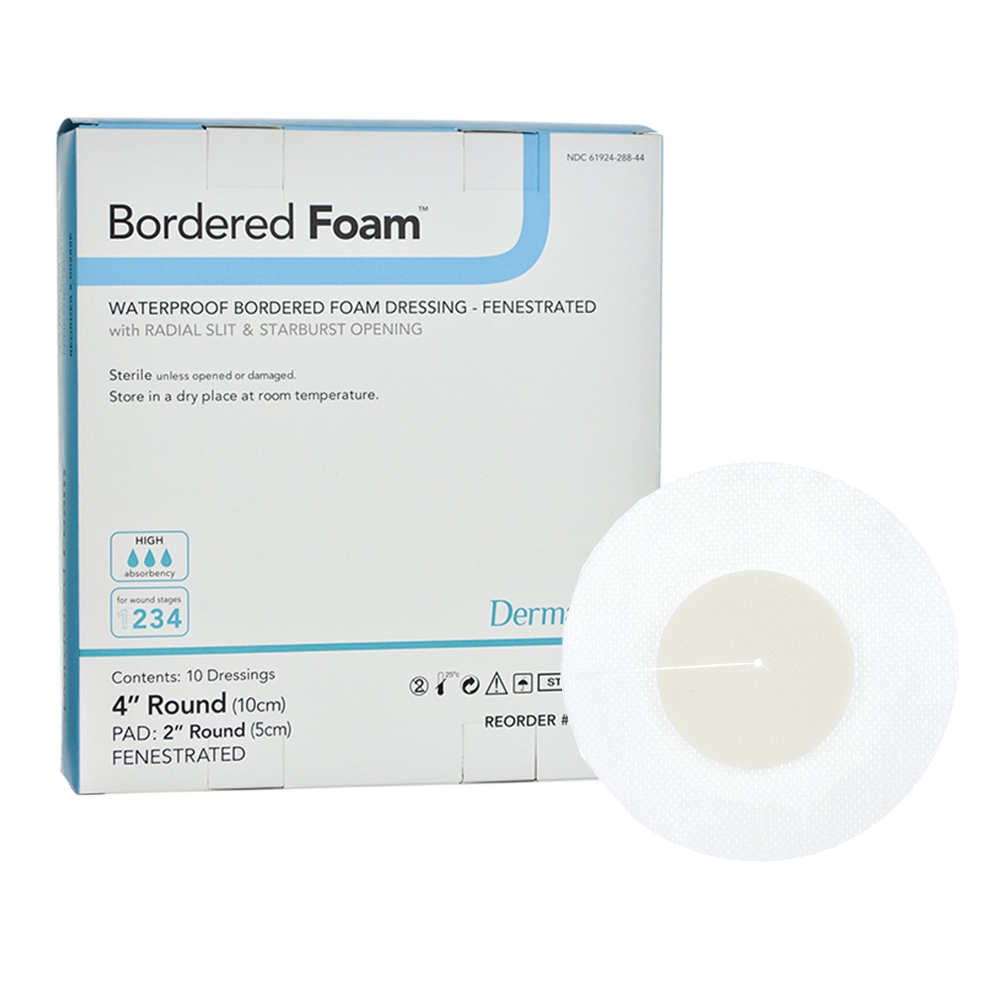 BorderedFoam® Adhesive with Border Foam Dressing, 4-Inch Round (10 Units)