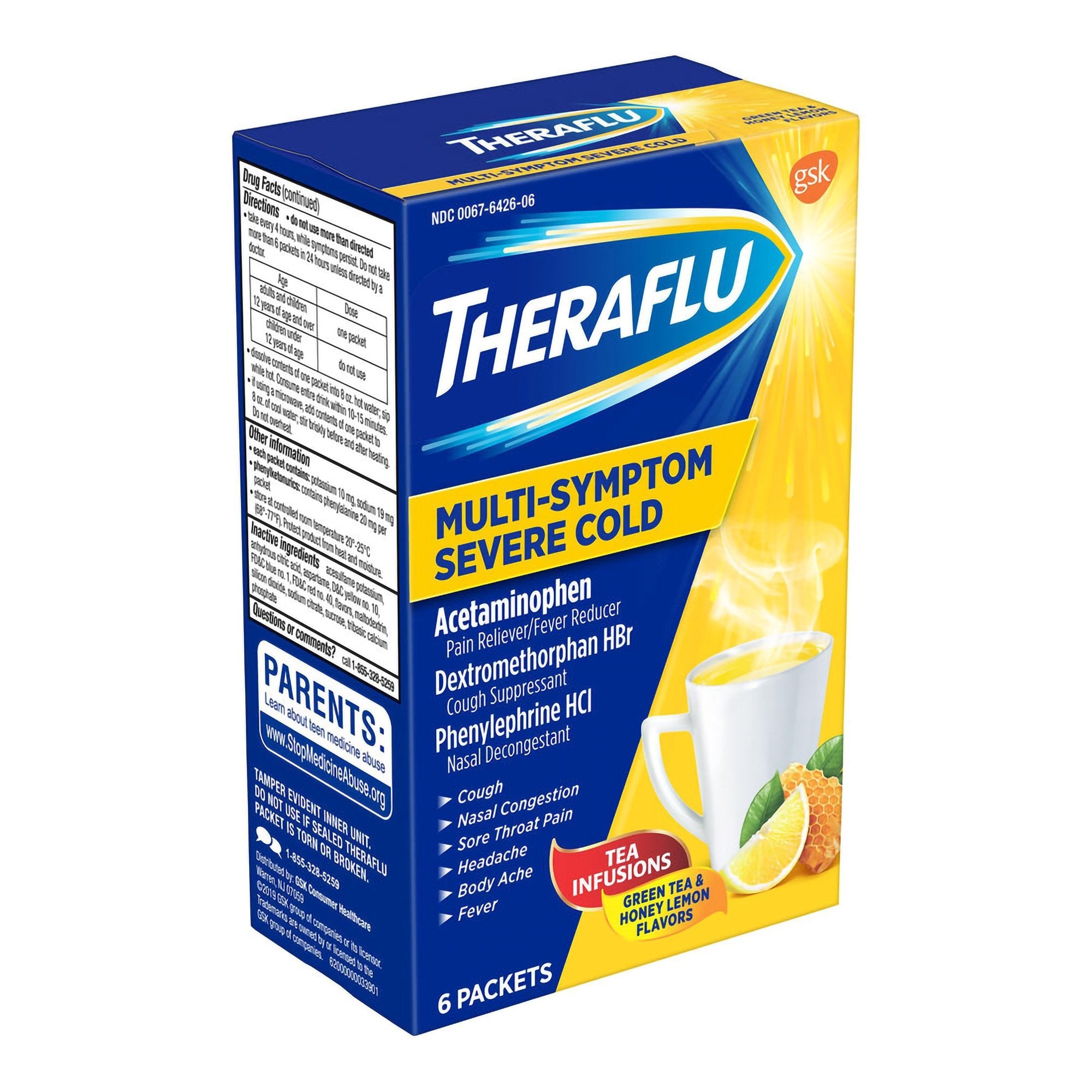 Cold and Cough Relief Theraflu® Multi-Symptom Severe Cold 500 mg - 20 mg - 10 mg Strength Powder 6 per Box (6 Units)