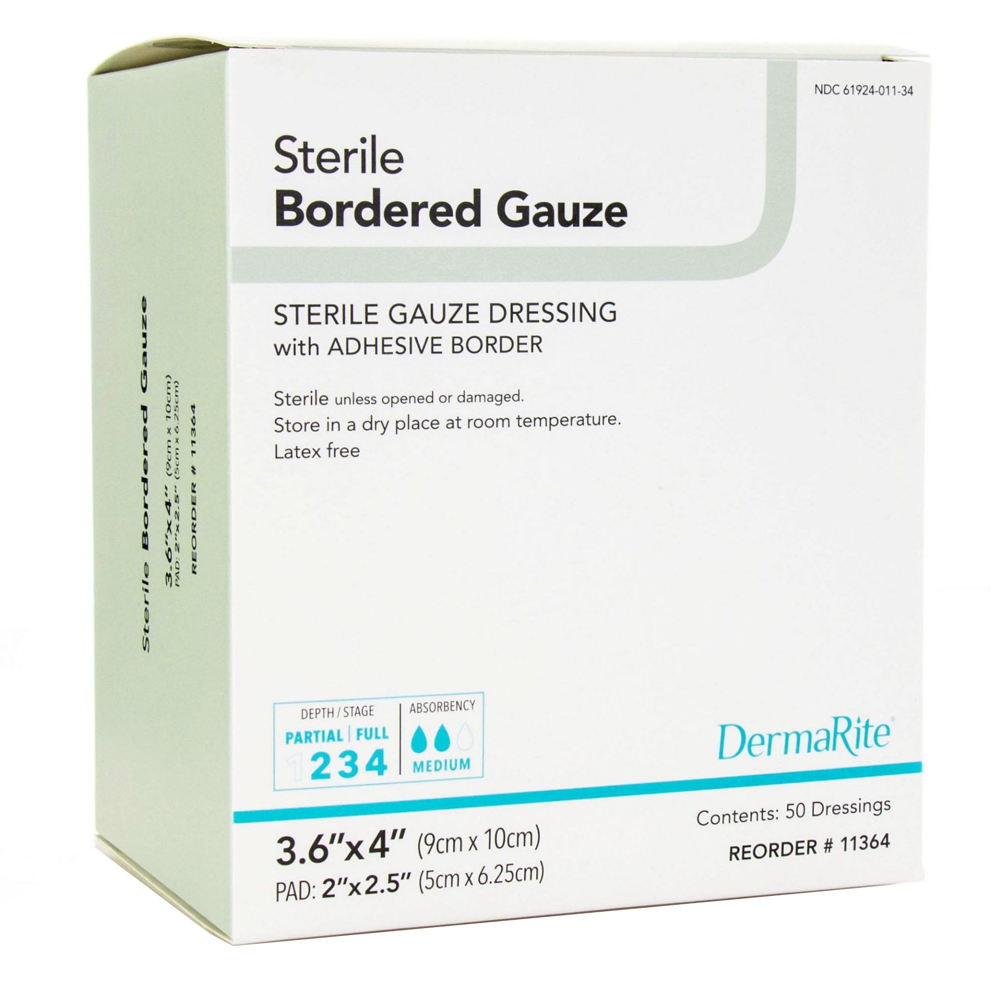 DermaRite® Gauze Adhesive Dressing, White, Sterile, 3-3/5 x 4 inch (50 Units)