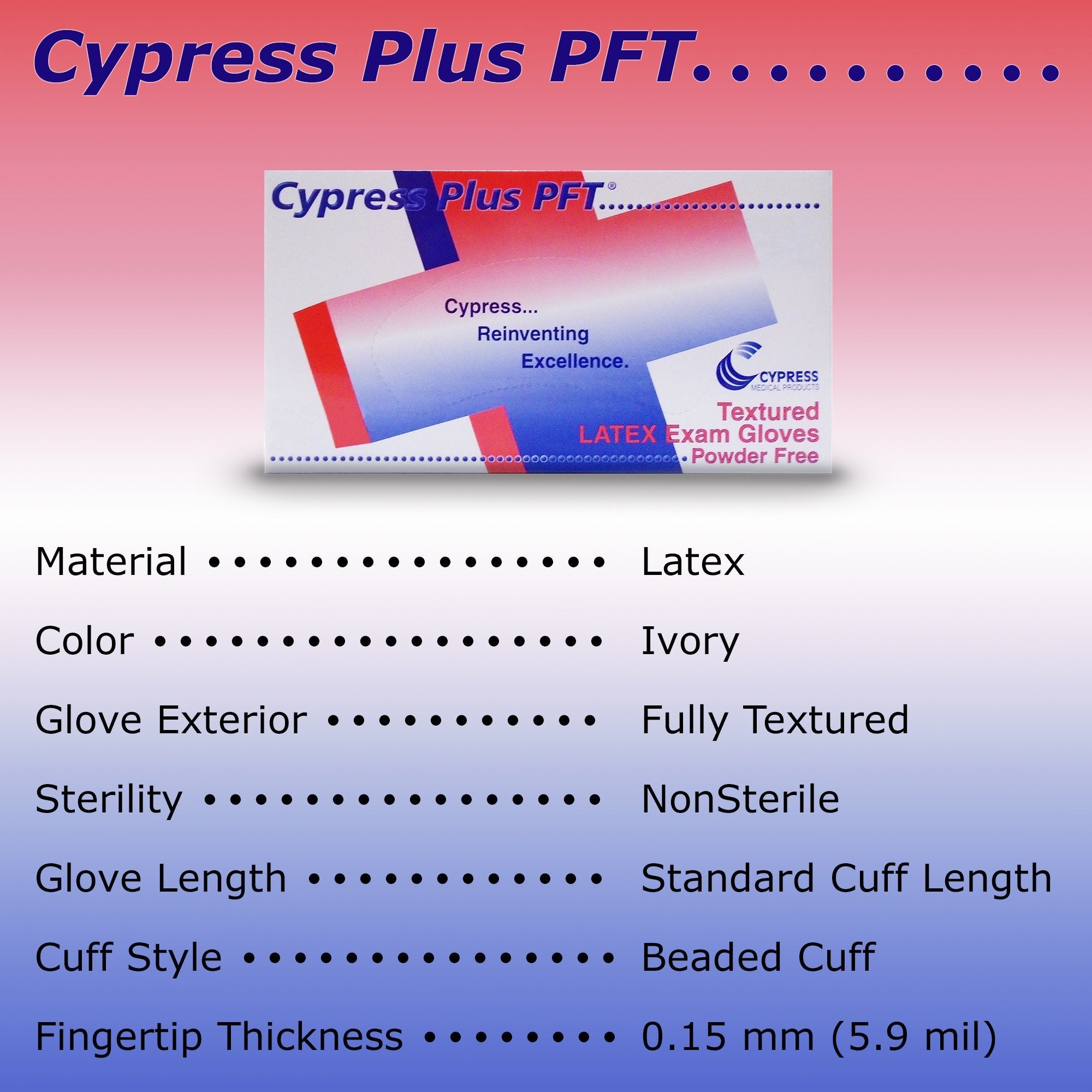 Cypress Plus® PFT Latex Standard Cuff Length Exam Glove, Small, Ivory (1000 Units)