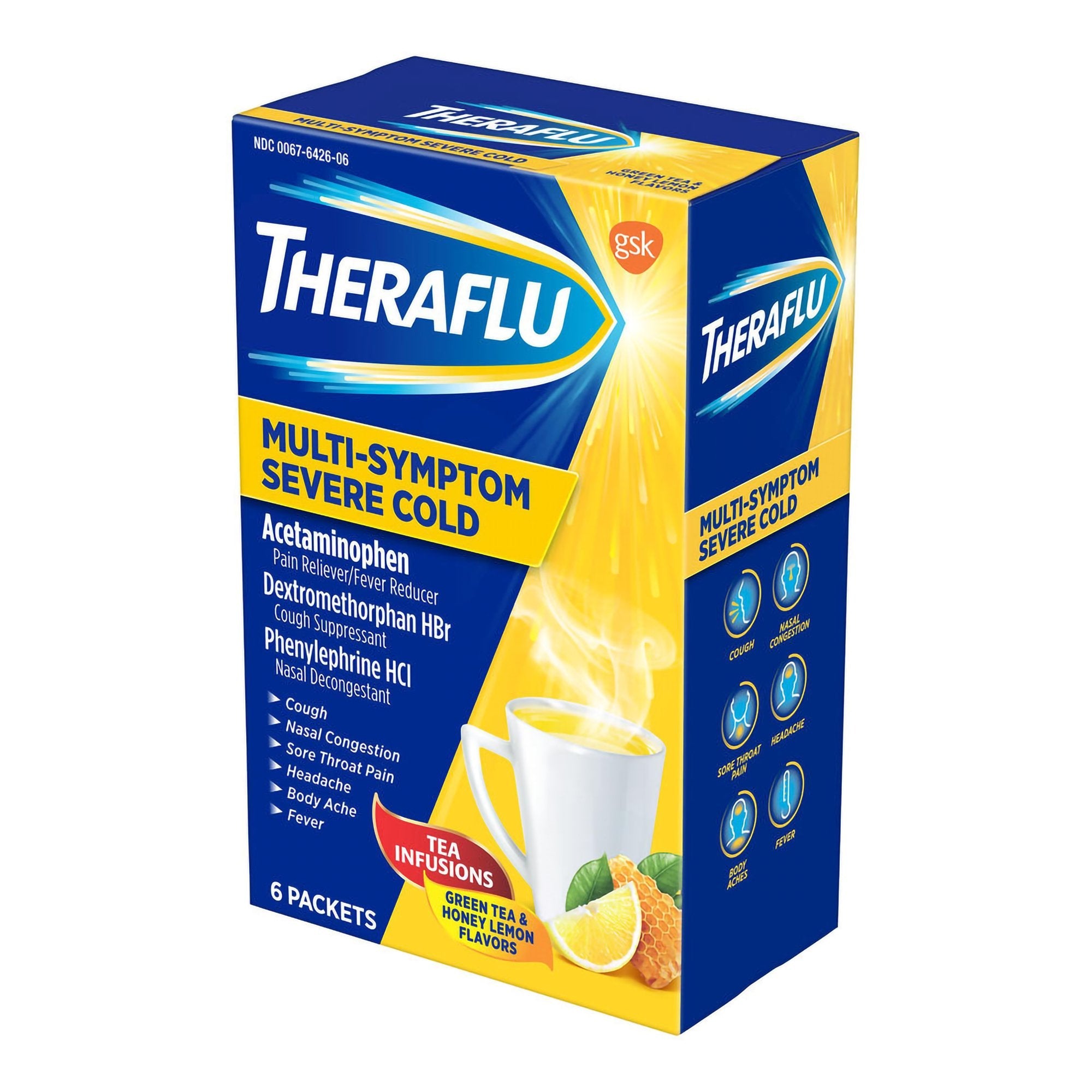 Cold and Cough Relief Theraflu® Multi-Symptom Severe Cold 500 mg - 20 mg - 10 mg Strength Powder 6 per Box (6 Units)