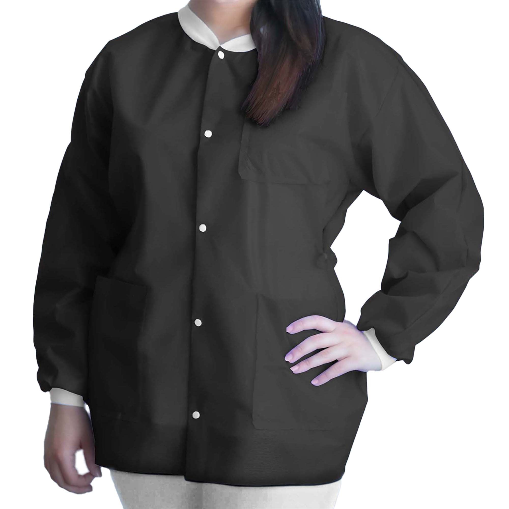 Lab Jacket FitMe™ Black Medium Hip Length 3-Layer SMS Disposable (10 Units)