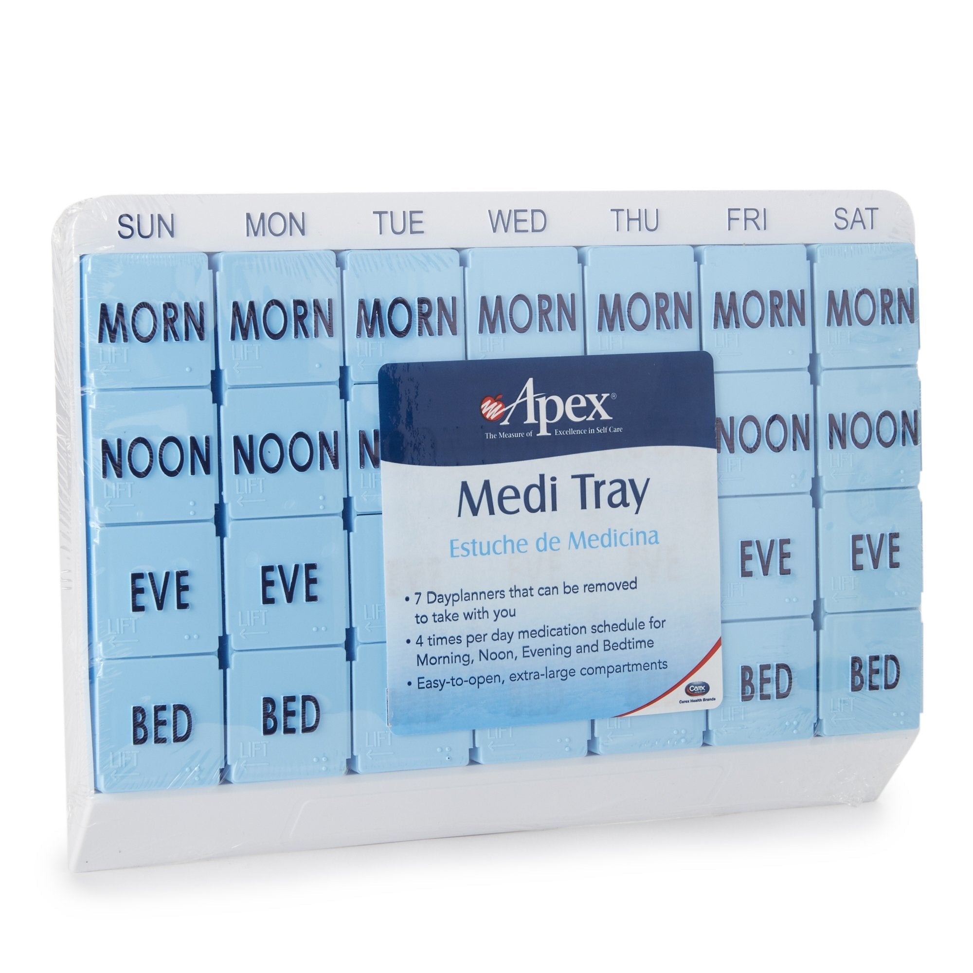 Apex Medi Tray Pill Organizer, Days of the Week / Morn, Noon, Eve, Bed (48 Units)