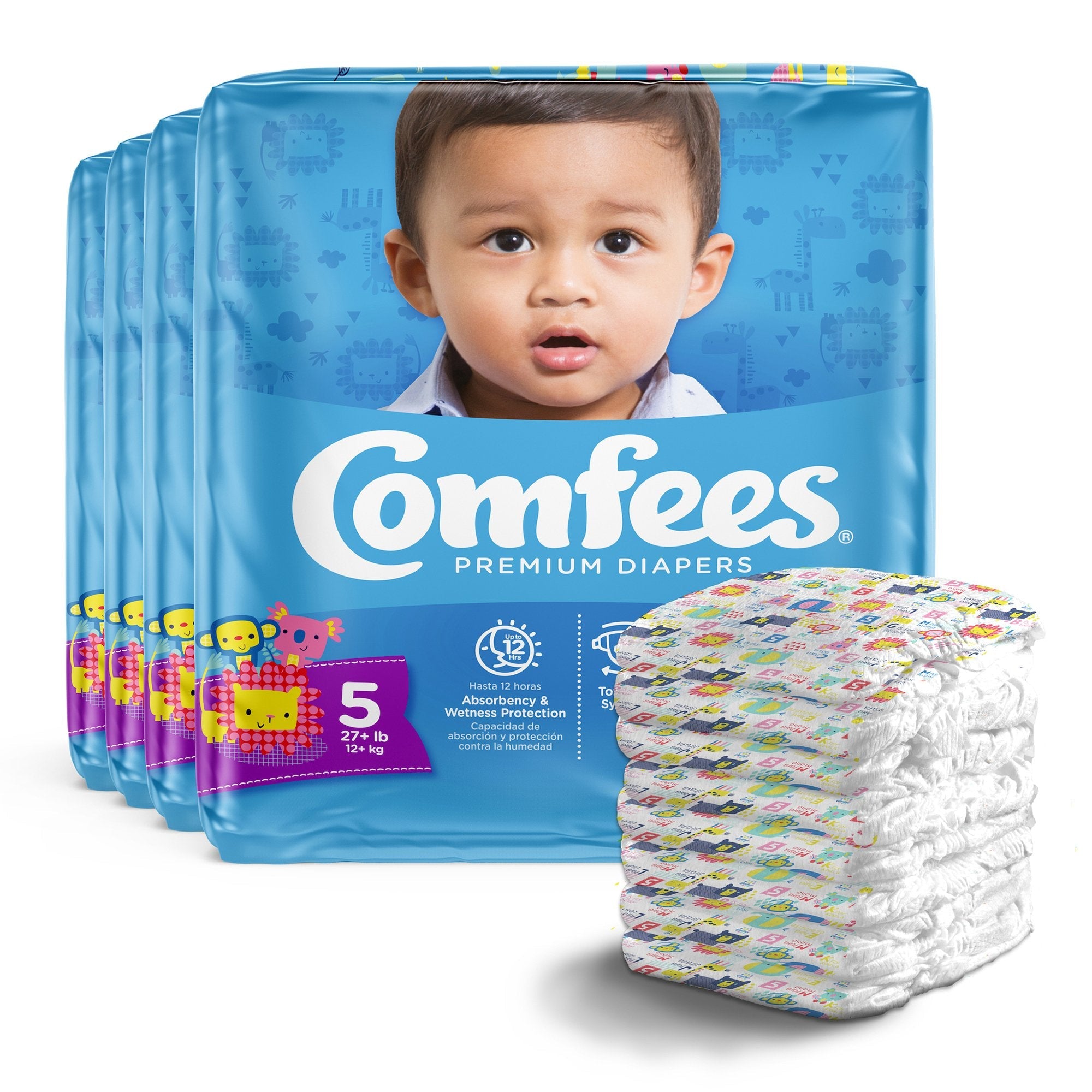 Attends Comfees Premium Baby Diapers, Unisex, Tab Closure, Size 5 (27 Units)