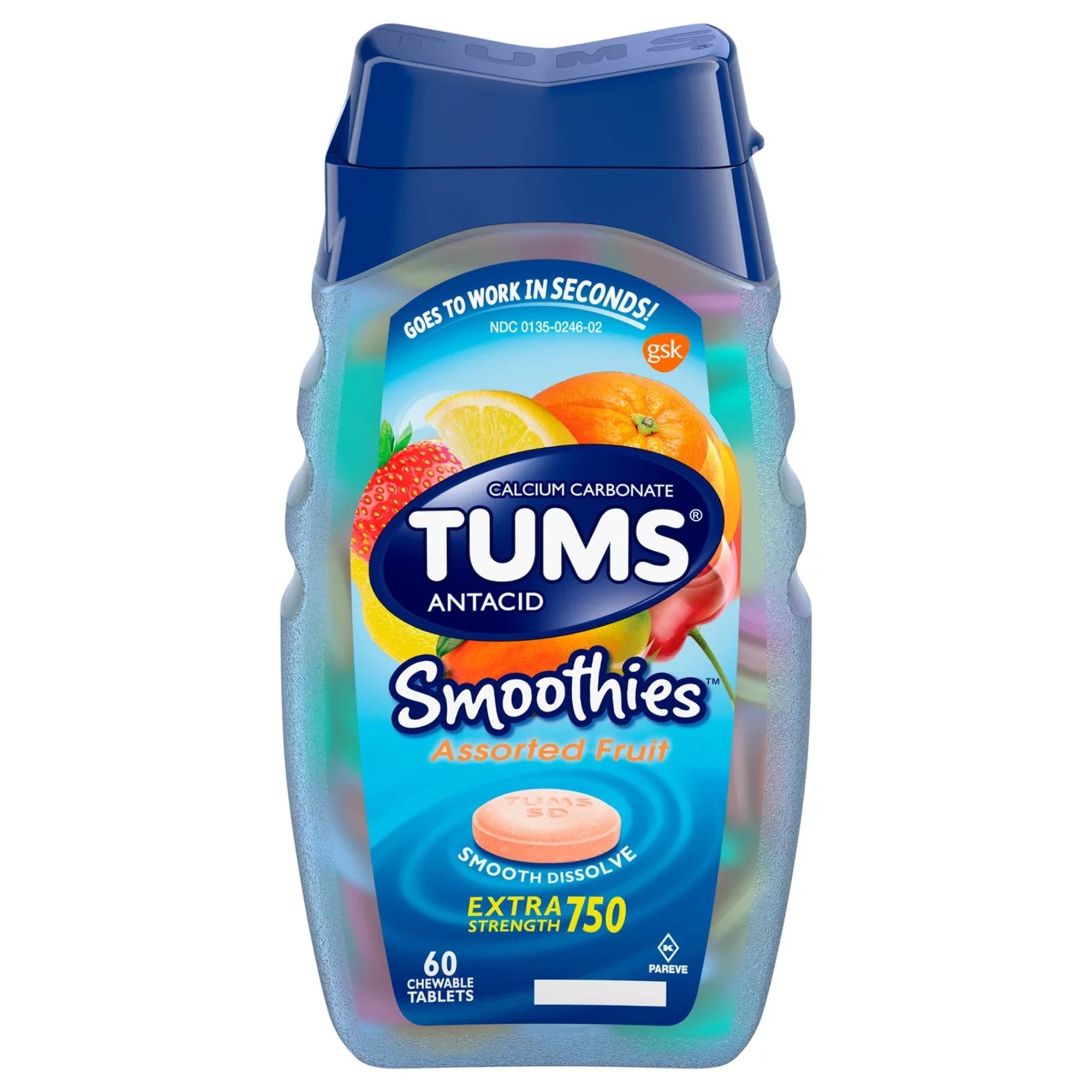 Tums Smoothies Extra Strength 750 Antacid Chewable Tablets, Assorted Fruit (1 Unit)