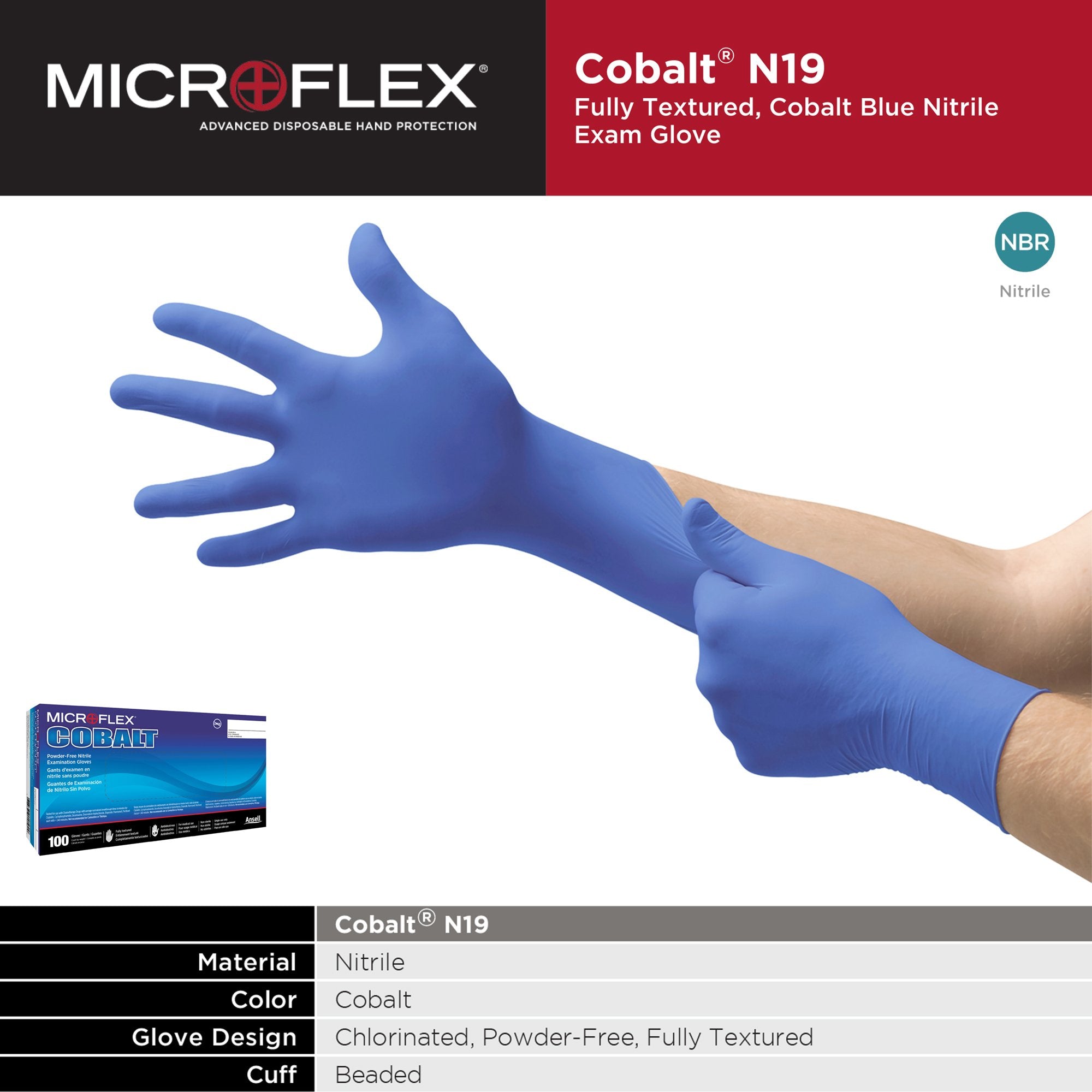 Microflex® Cobalt® Exam Glove, Large, Blue (100 Units)