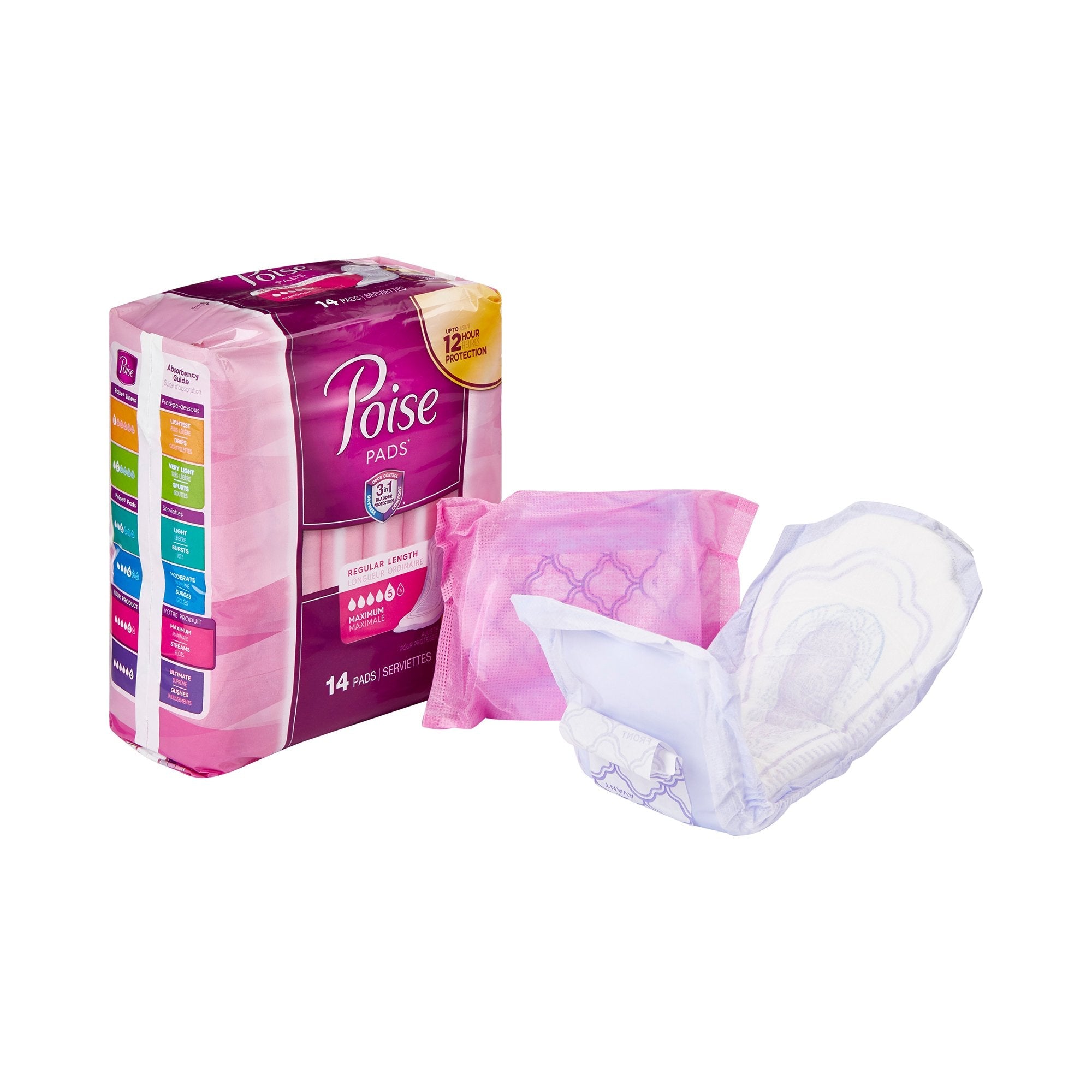 Poise Bladder Control Pads, Disposable, Heavy Absorbency, Regular Length, 3" x 11", Adult Female, Absorb-Loc Core (84 Units)