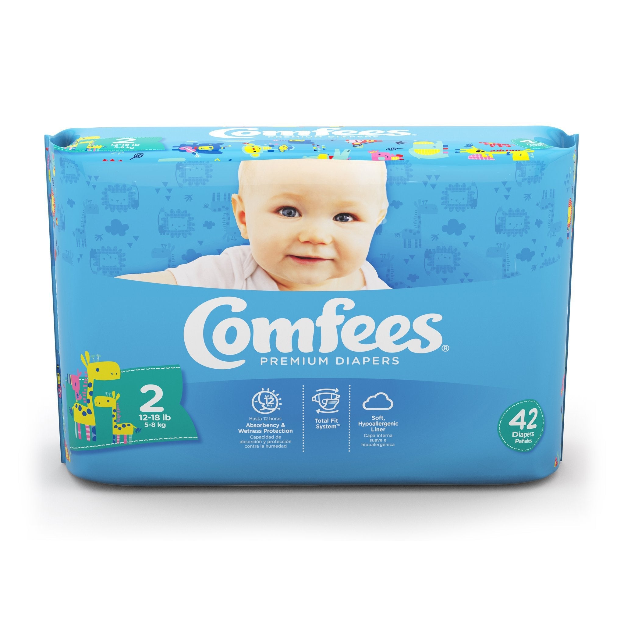 Attends Comfees Premium Baby Diapers, Unisex, Tab Closure, Size 2 (42 Units)