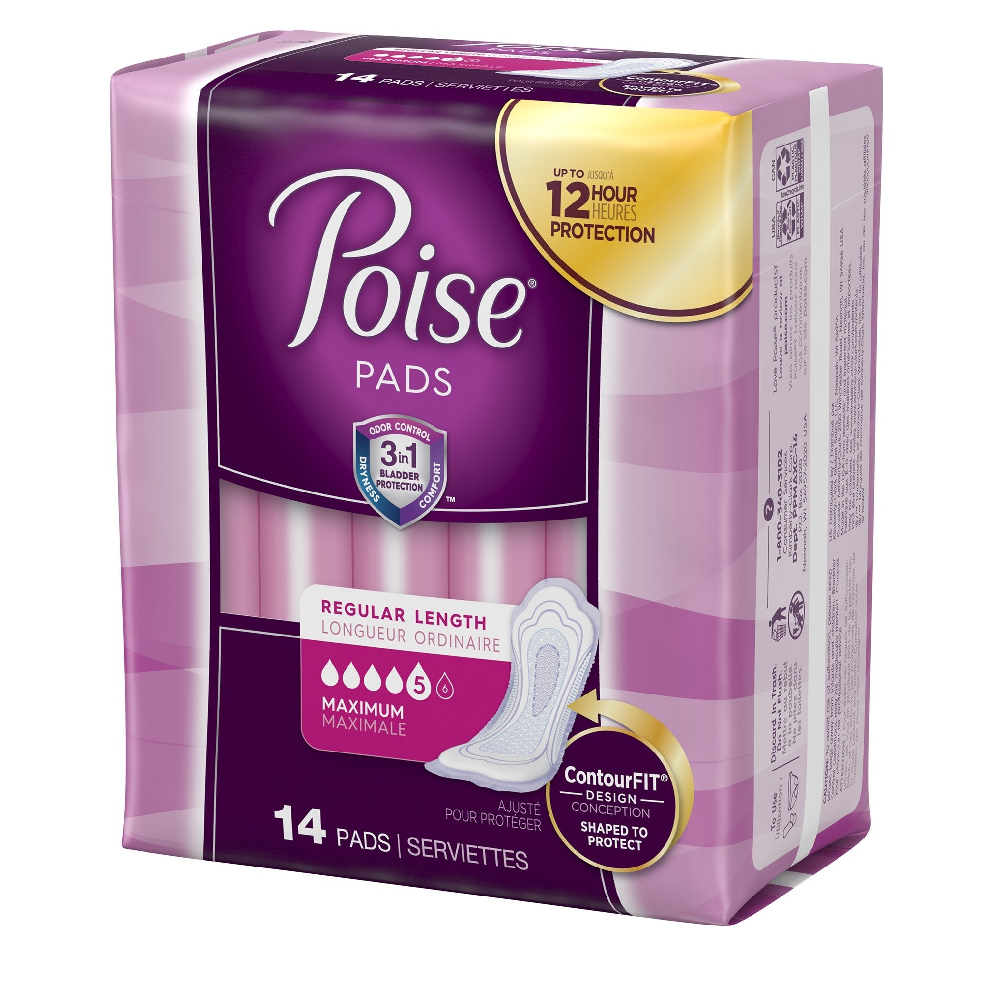 Poise Bladder Control Pads, Disposable, Heavy Absorbency, Regular Length, 3" x 11", Adult Female, Absorb-Loc Core (84 Units)