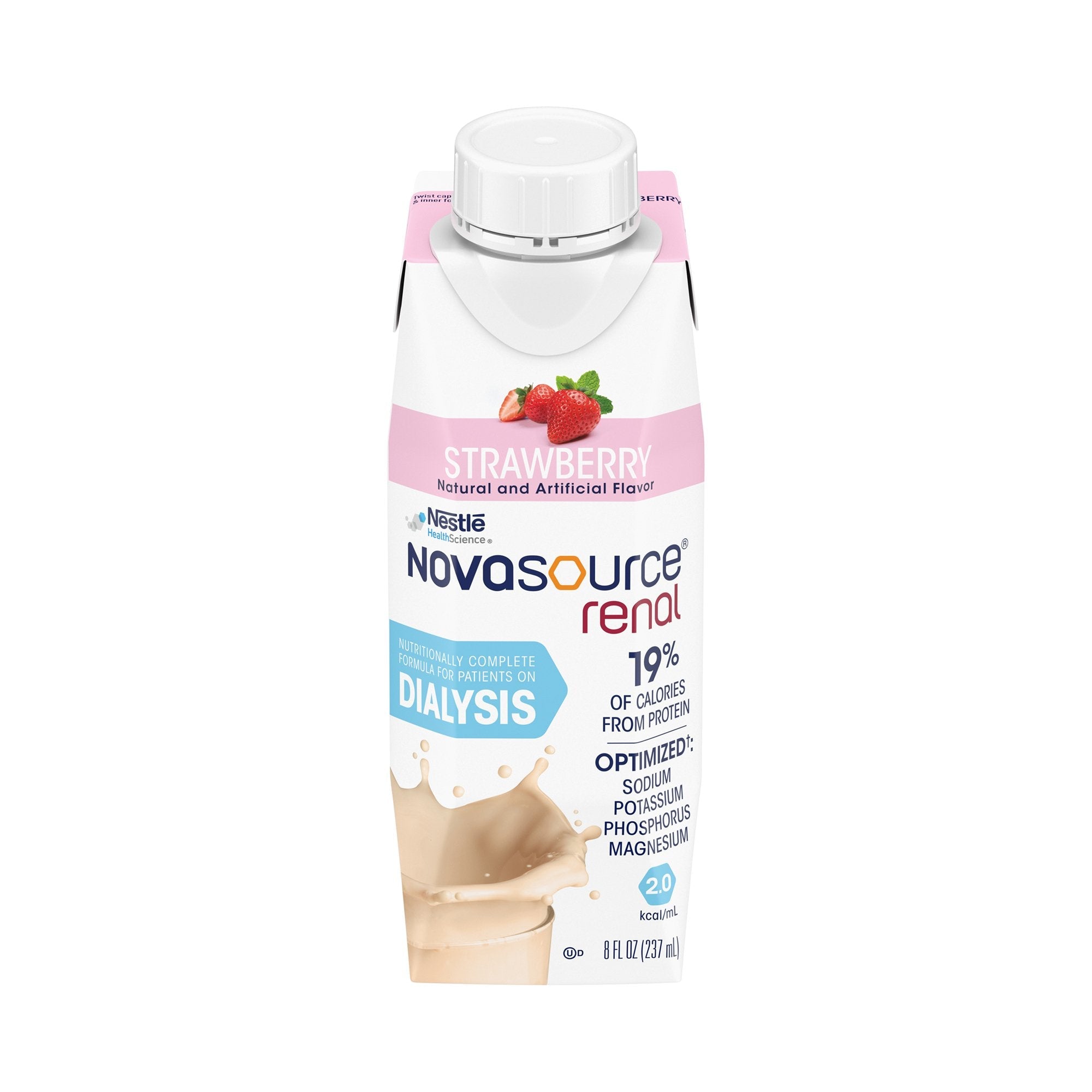 Novasource® Renal Strawberry Nutritionally Complete Formula for Patients on Dialysis, 8-ounce carton (24 Units)