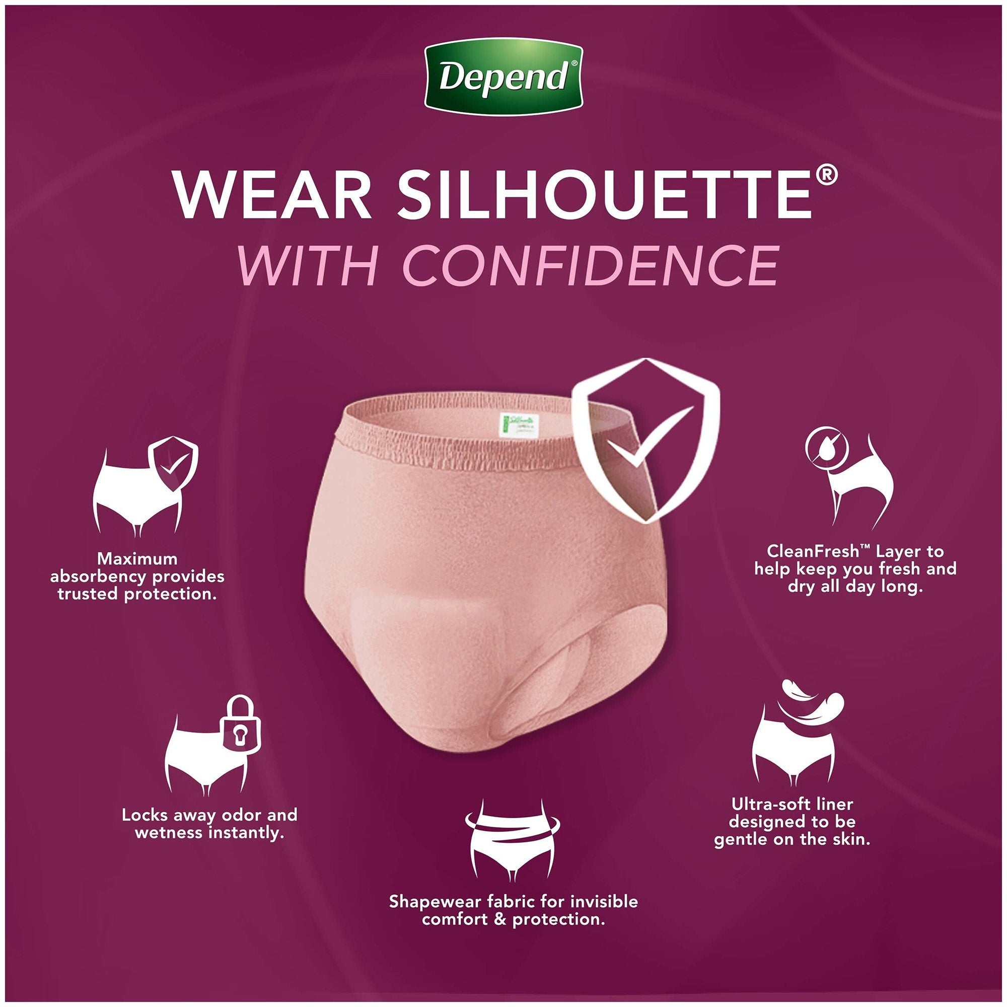 Depend® Silhouette® Absorbent Underwear, Medium (14 Units)