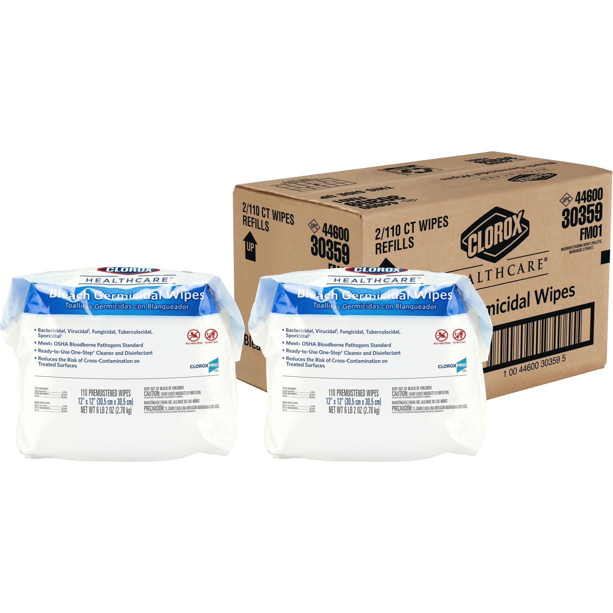 Clorox Healthcare® Bleach Germicidal Cleaner Wipes, 110 Count Refill (1 Unit)