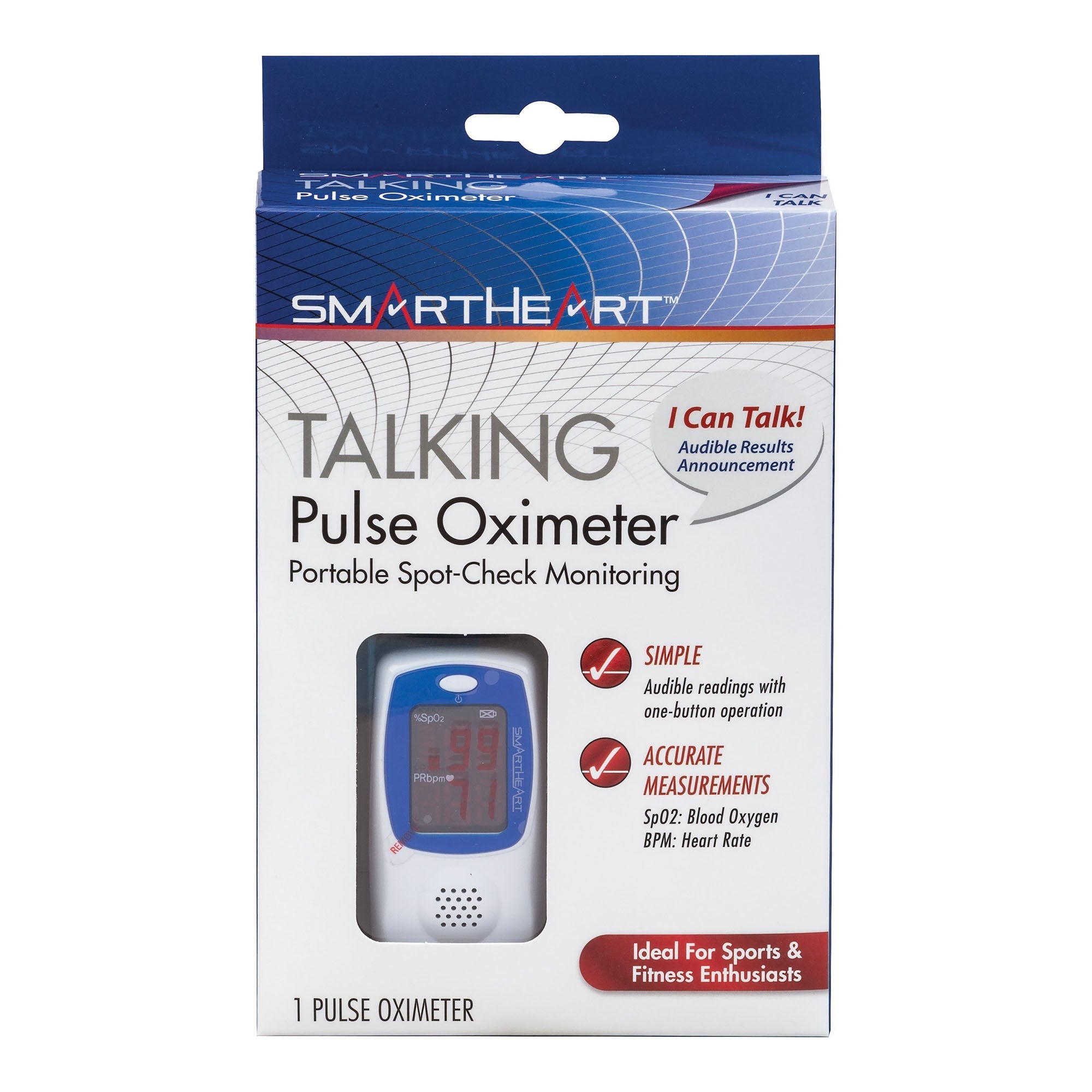 SmartHeart Fingertip Pulse Oximeter, Talking Blood Oxygen Saturation Monitor (1 Unit)