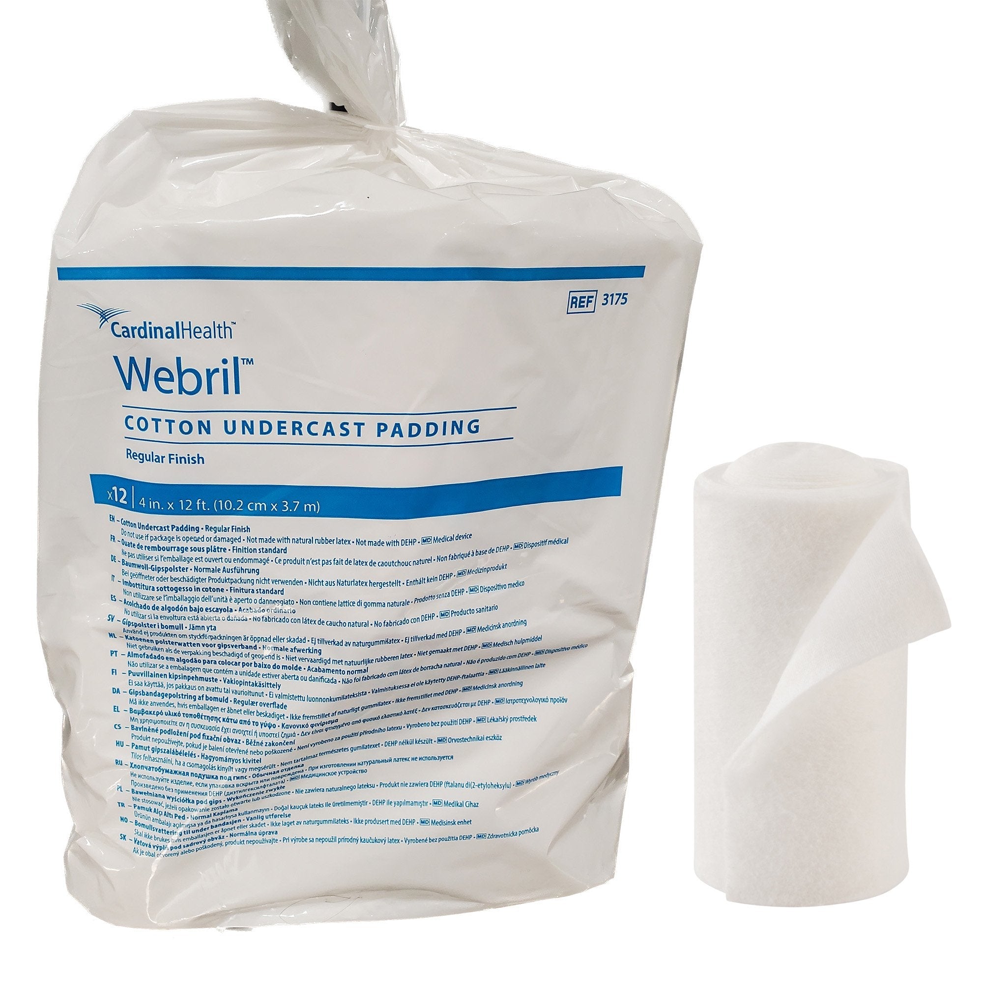 Webril™ Undercast Cotton Cast Padding, NonSterile, 4 Inch x 4 Yard (12 Units)