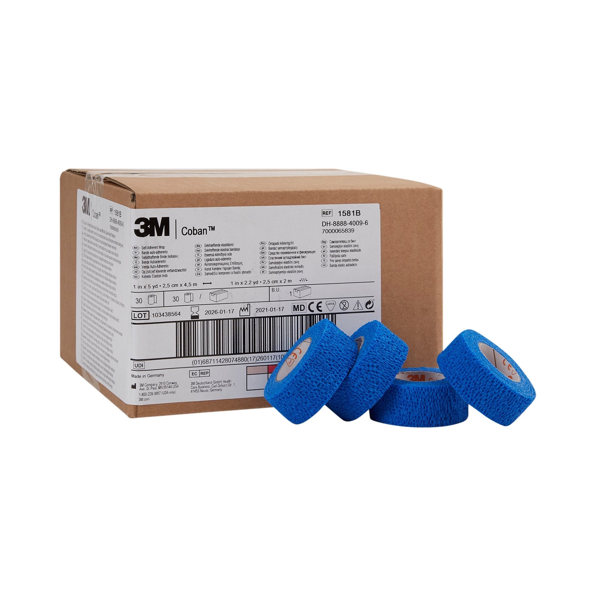 3M™ Coban™ Self-adherent Closure Cohesive Bandage, 1 Inch x 5 Yard, Blue (1 Unit)