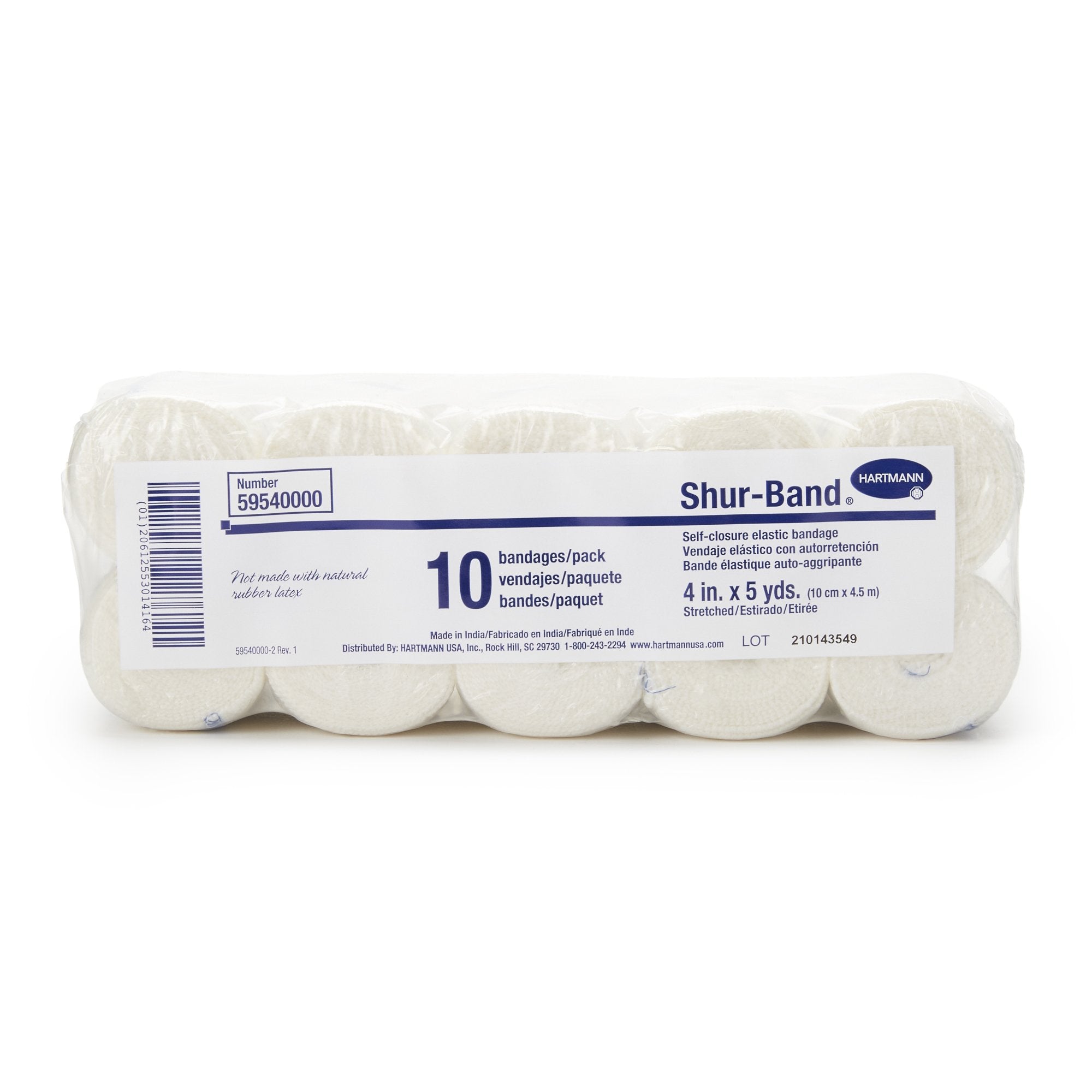 Shur-Band® LF Single Hook and Loop Closure Elastic Bandage, 4 Inch x 5 Yard (10 Units)