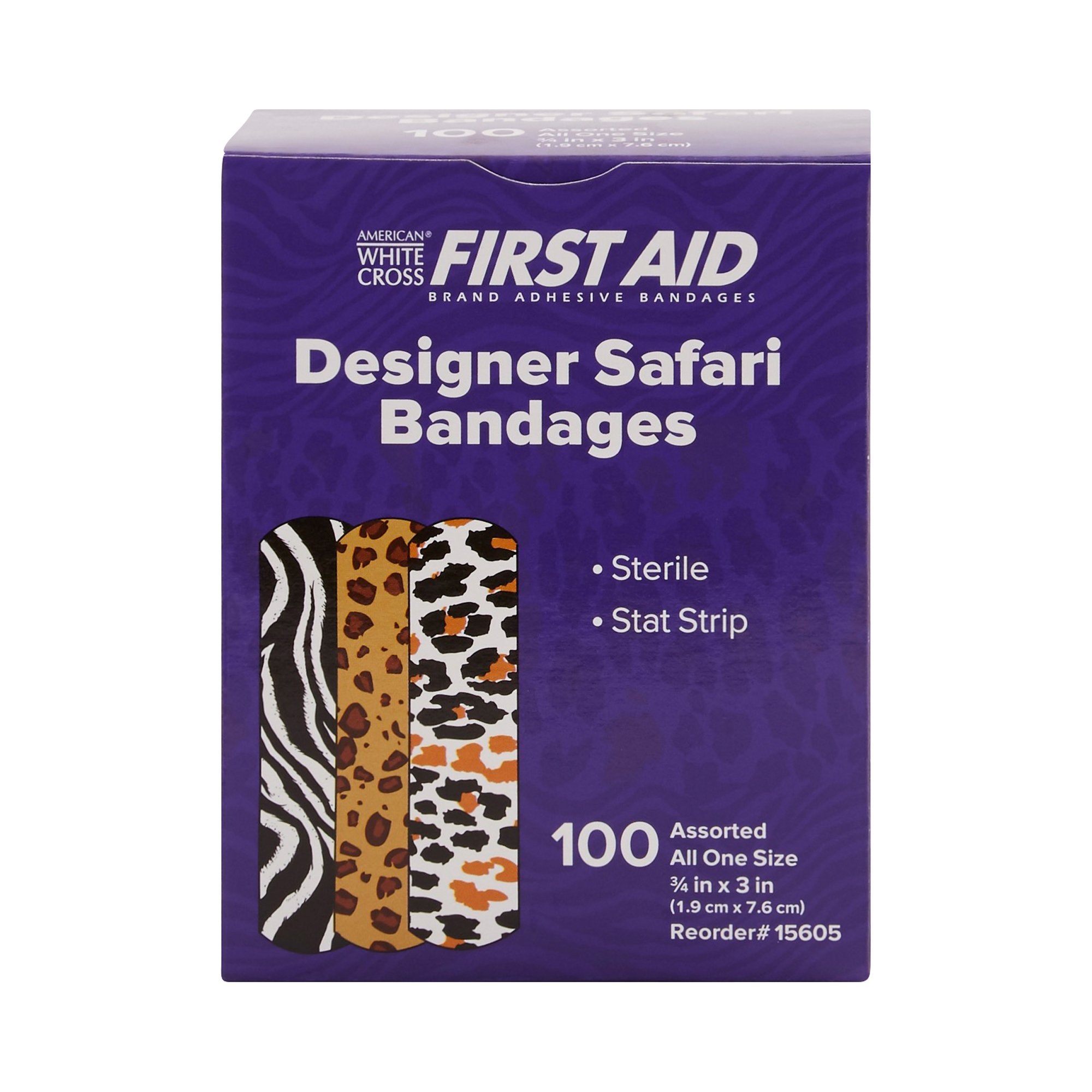 American® White Cross Stat Strip® Designer Safari Adhesive Strip, ¾ x 3 Inch (100 Units)