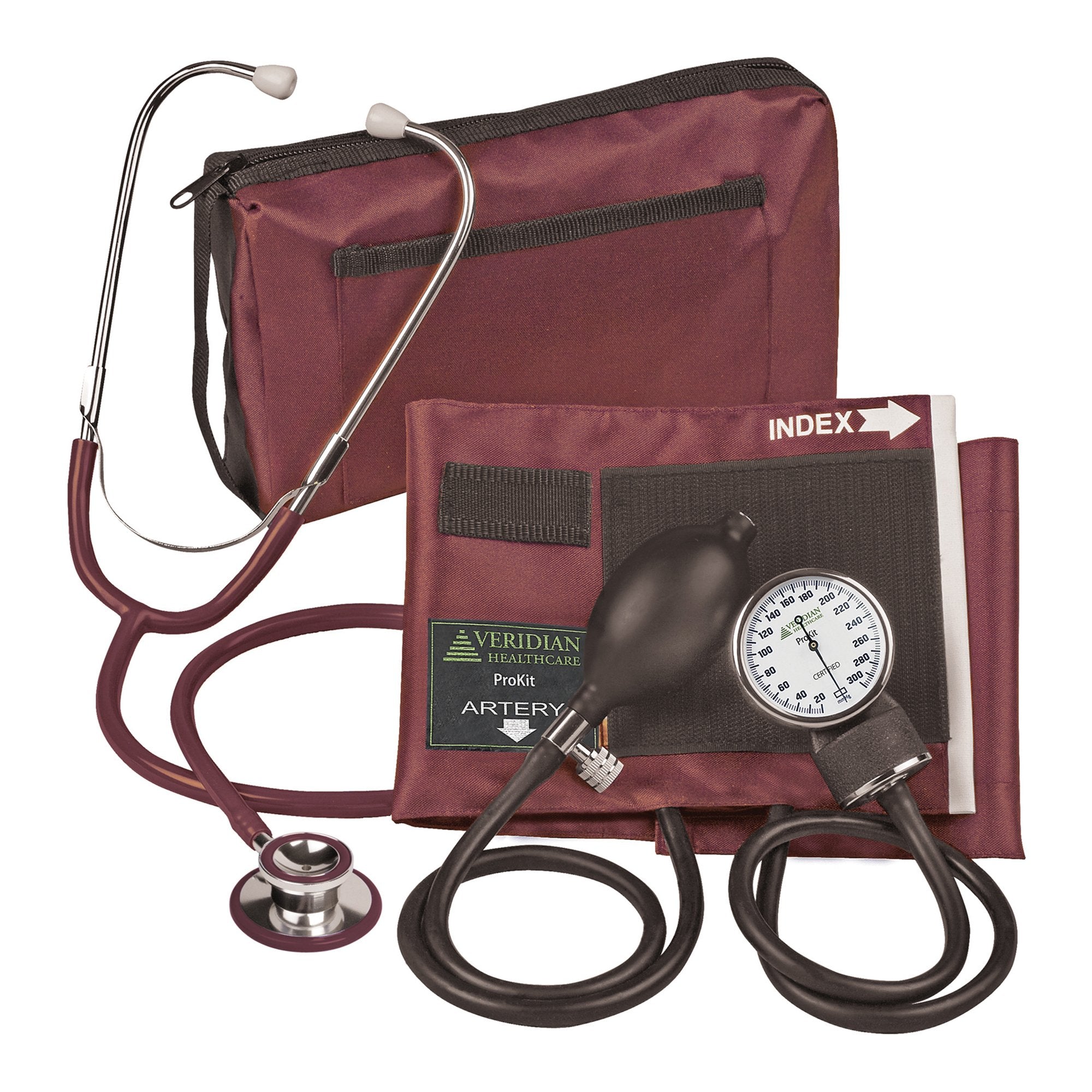 Combo ProKit™ Aneroid Sphygmomanometer Unit with Stethoscope, Burgundy (1 Unit)