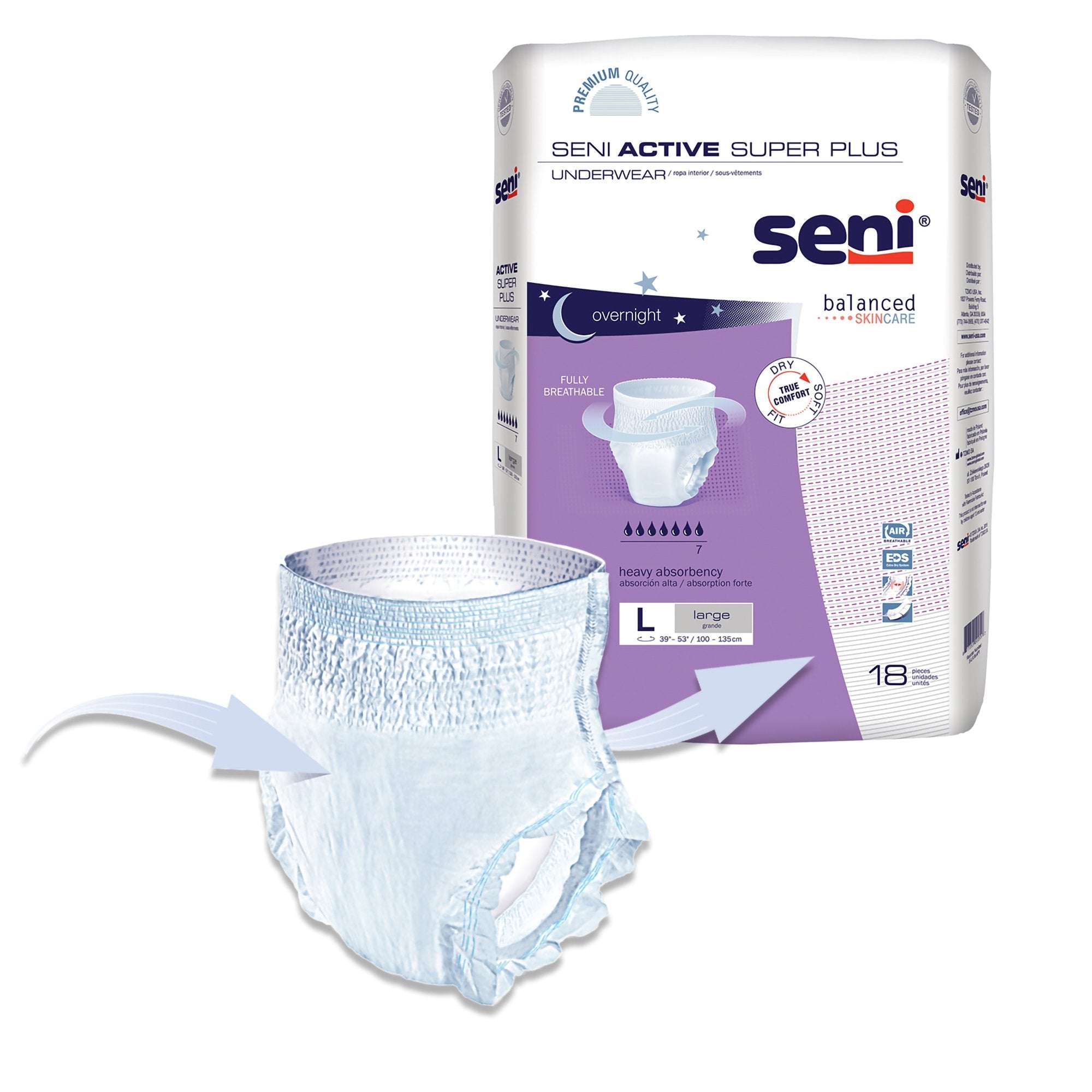 Seni® Active Super Plus Heavy Absorbent Underwear, Large (18 Units)