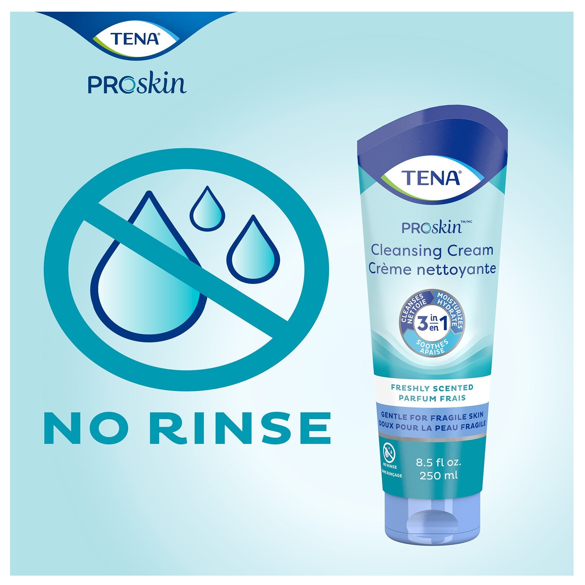 Tena ProSkin 3-in-1 Body Wash Cream, Mild Scent, 8.5 oz (10-Pack)