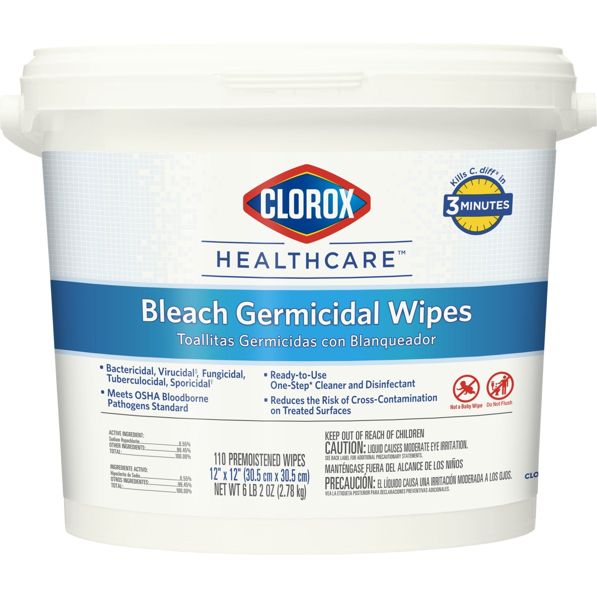 Clorox Healthcare Surface Disinfectant Cleaner, Chlorine Scent, Nonsterile, 12″ x 12″, Pail (1 Unit)