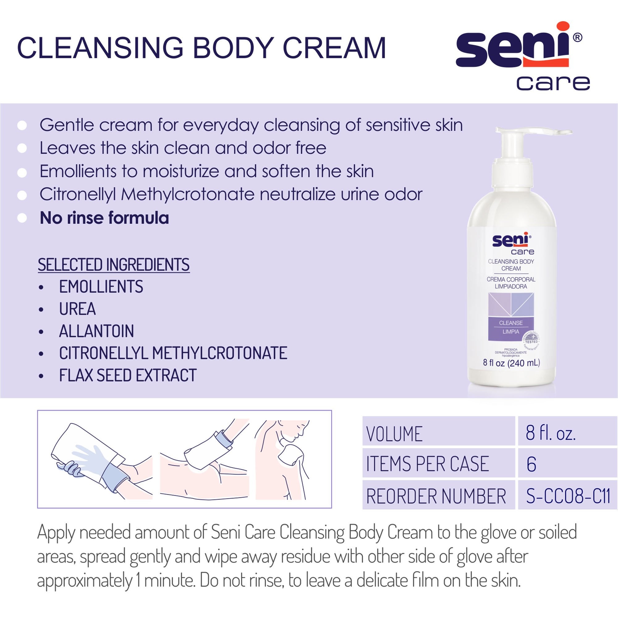 Seni® Care Rinse Free Body Wash, 8 oz. Pump Bottle (6 Units)