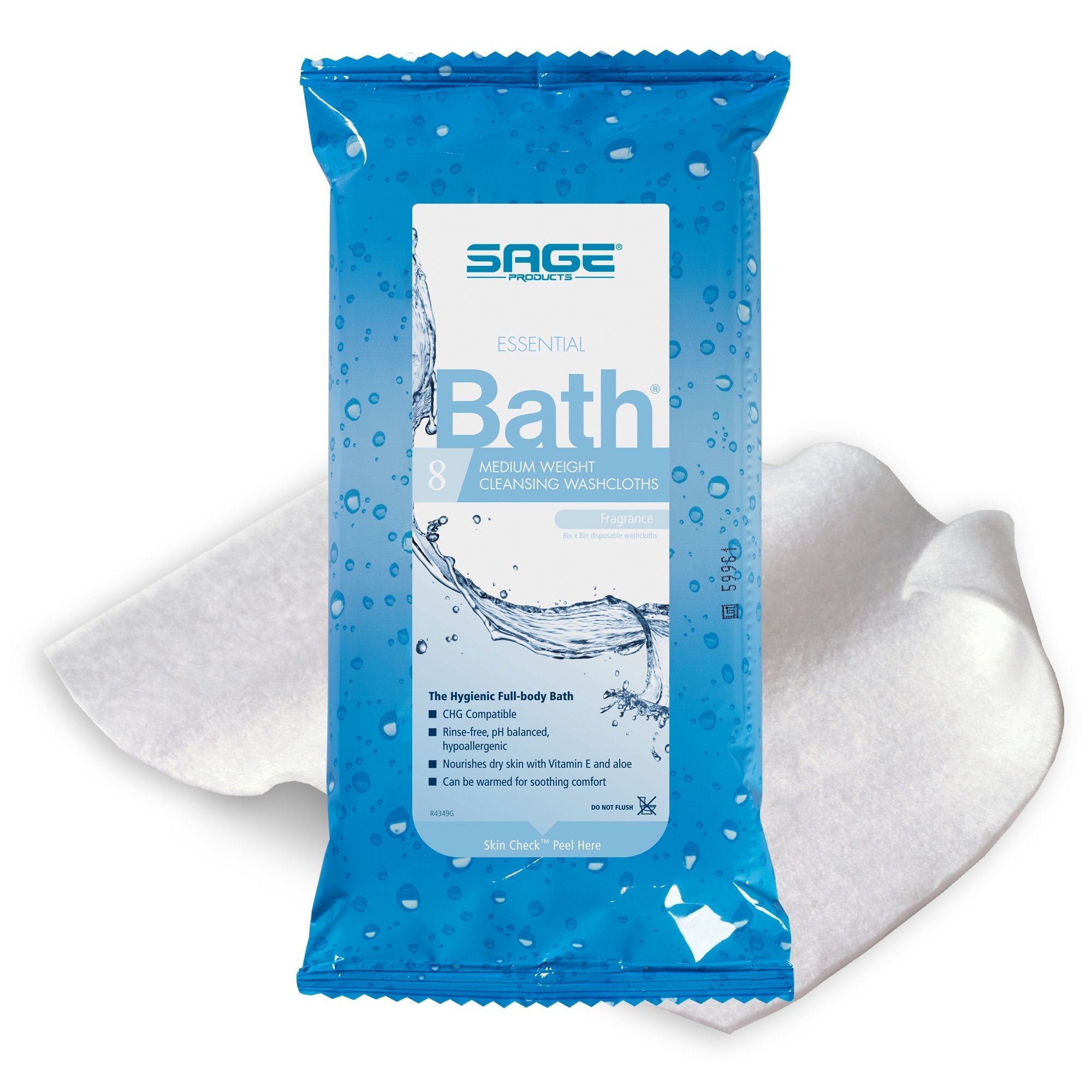 Sage Essential Bath Rinse-Free Wipes, Medium, Soft Pack - 8 Count