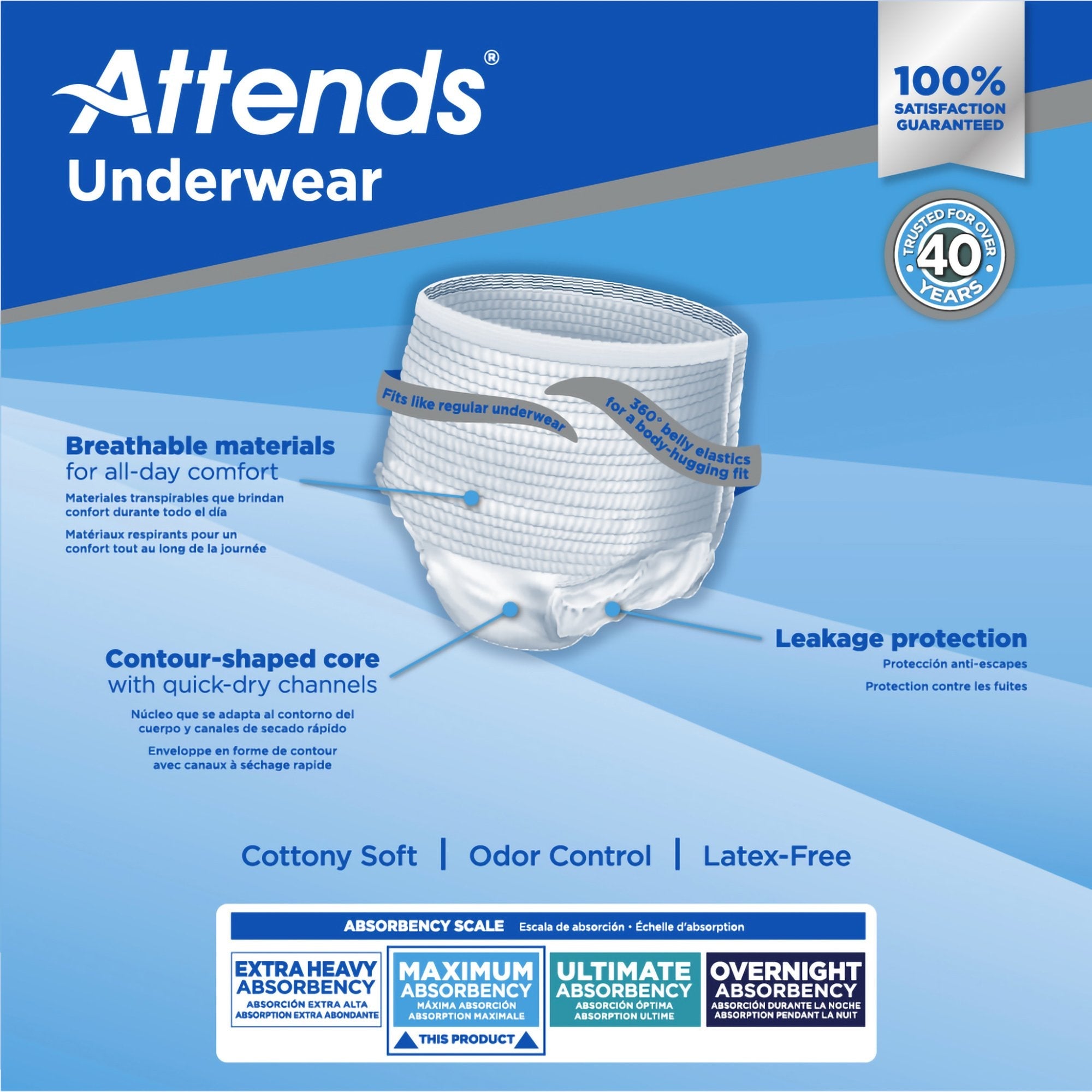 Attends® Adult Moderate Absorbent Underwear, Large, White (25 Units)