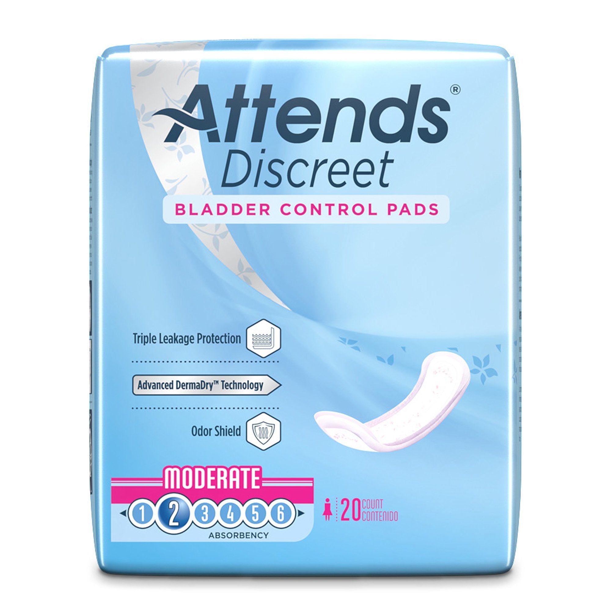 Attends® Discreet Women's Moderate Bladder Control Pad, 10½-Inch Length (200 Units)