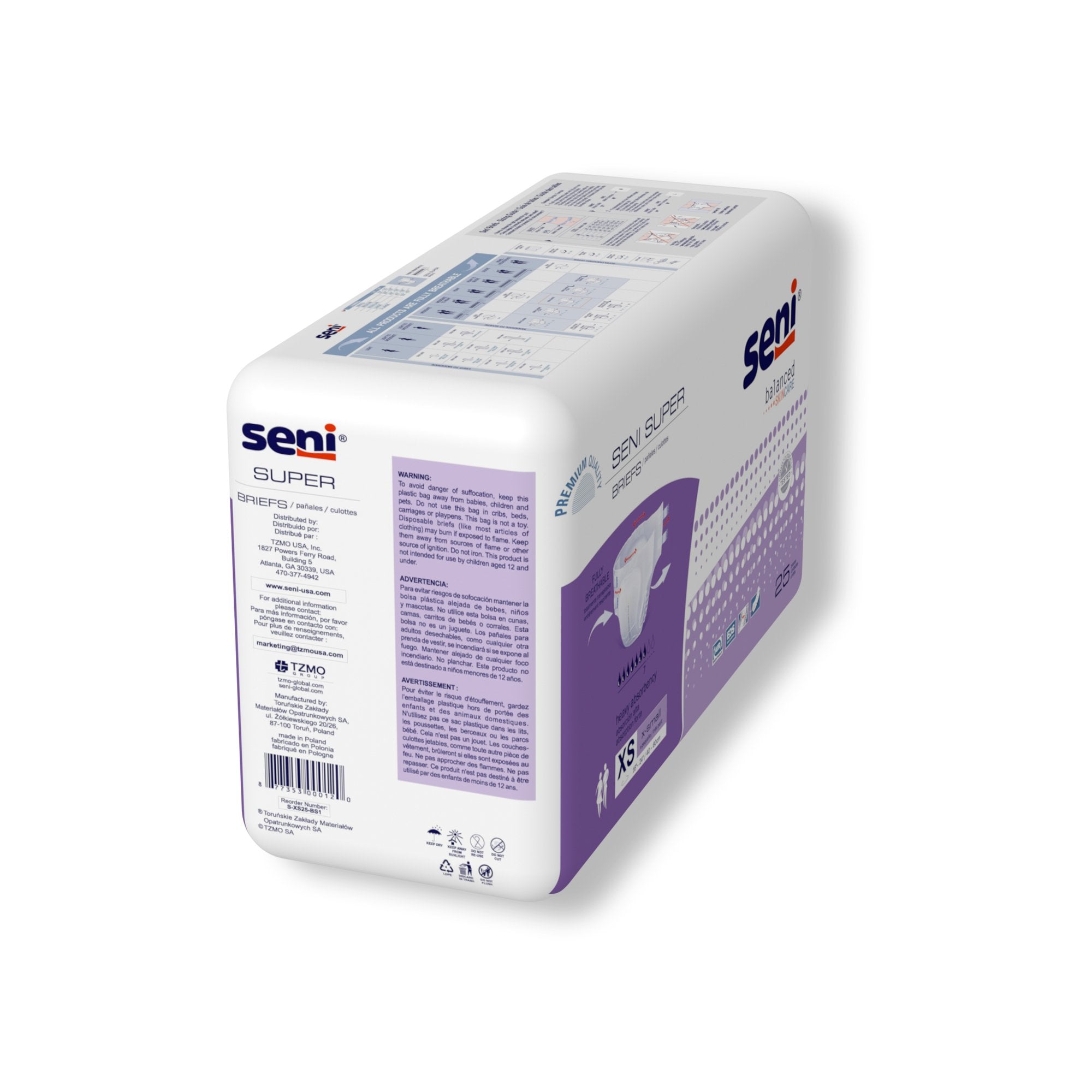 Seni® Super Heavy Absorbency Incontinence Brief, Extra Small (25 Units)