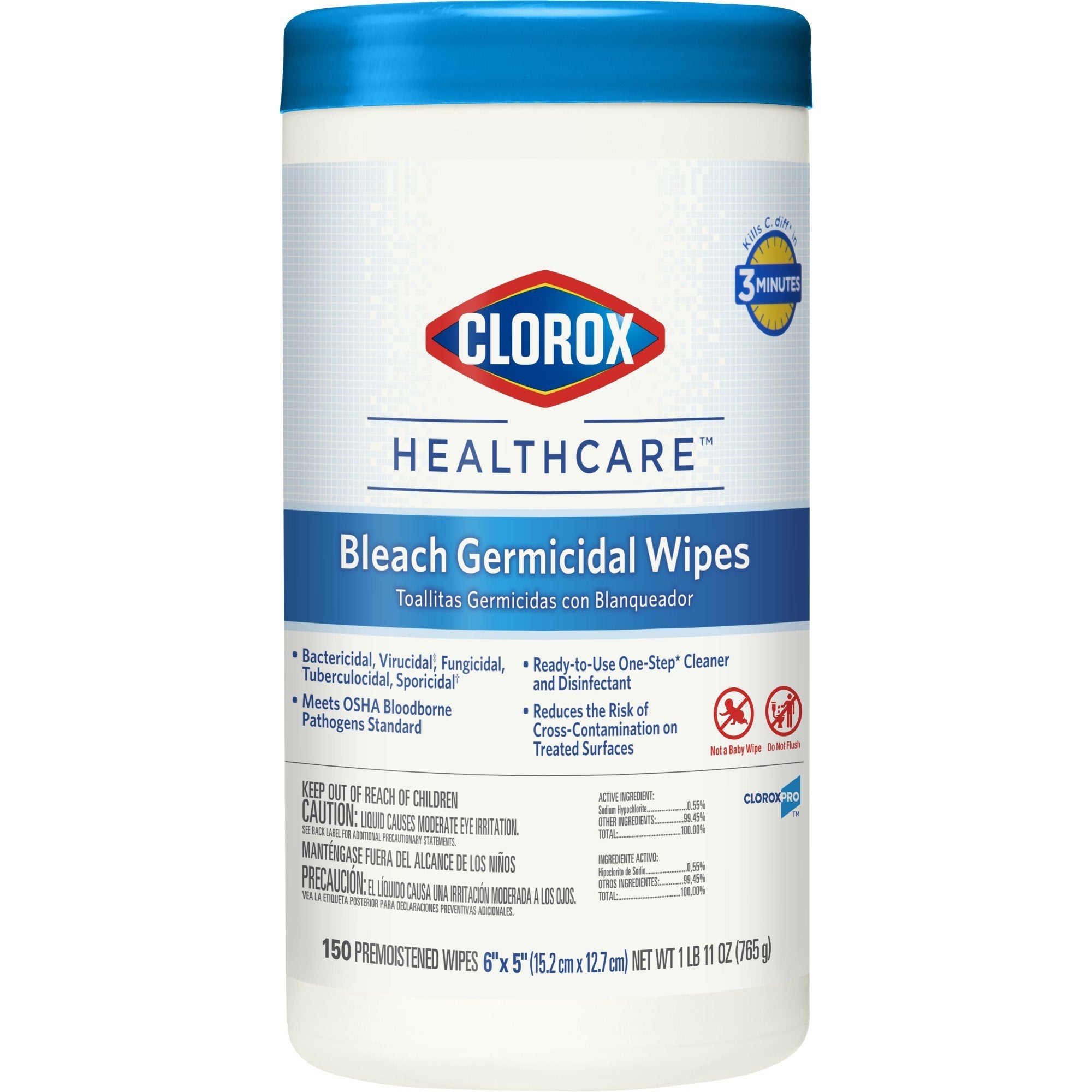 Clorox Healthcare® Surface Disinfectant Cleaner, 150 Wipes per Canister (1 Unit)