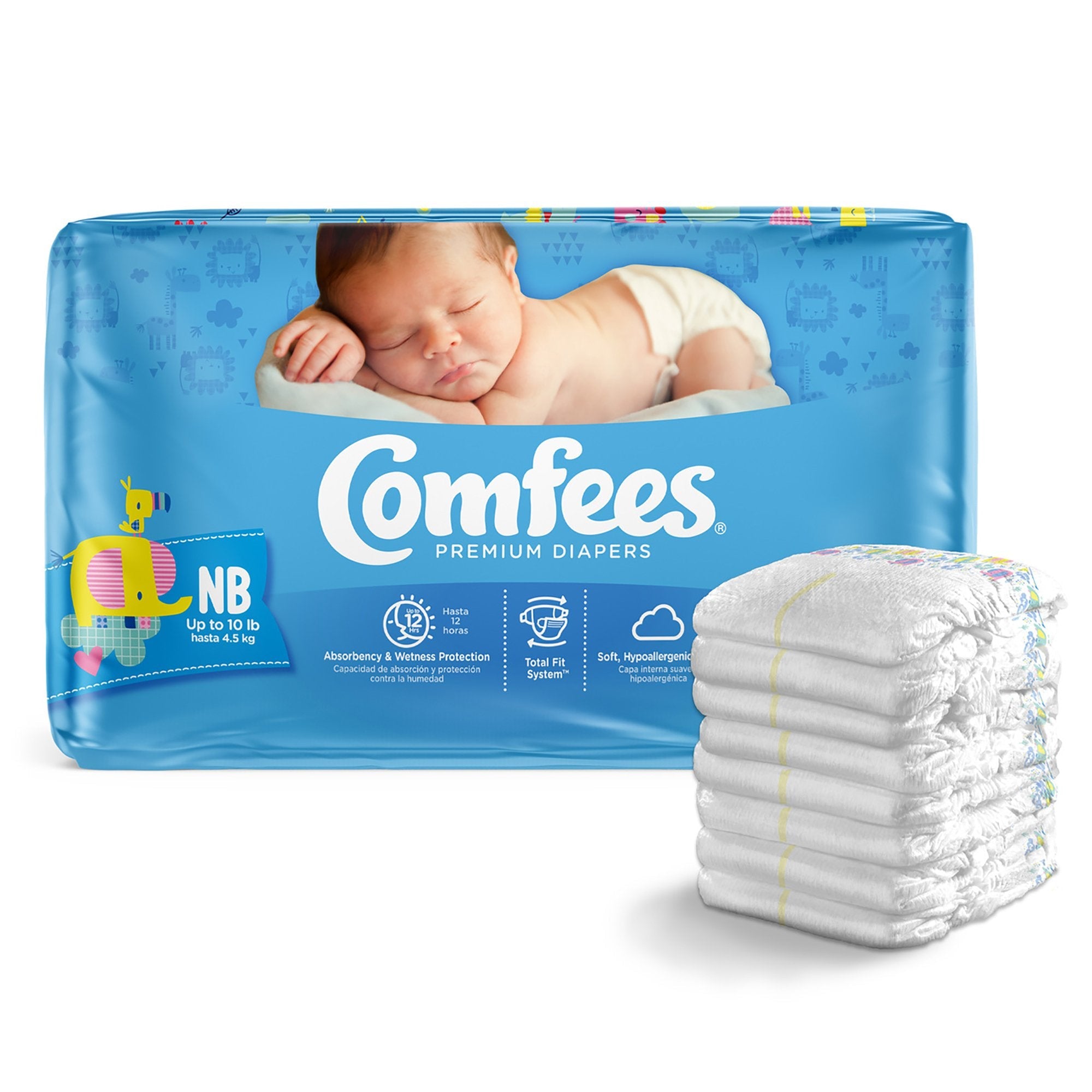 Attends Comfees Premium Baby Diapers, Unisex, Tab Closure, Newborn (168 Units)