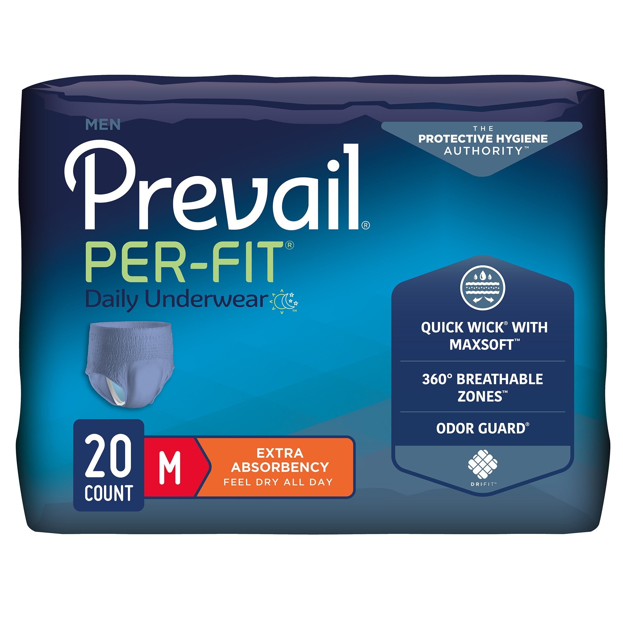 Prevail® Per-Fit® Men Adult Moderate Absorbent Underwear, Medium, White (20 Units)