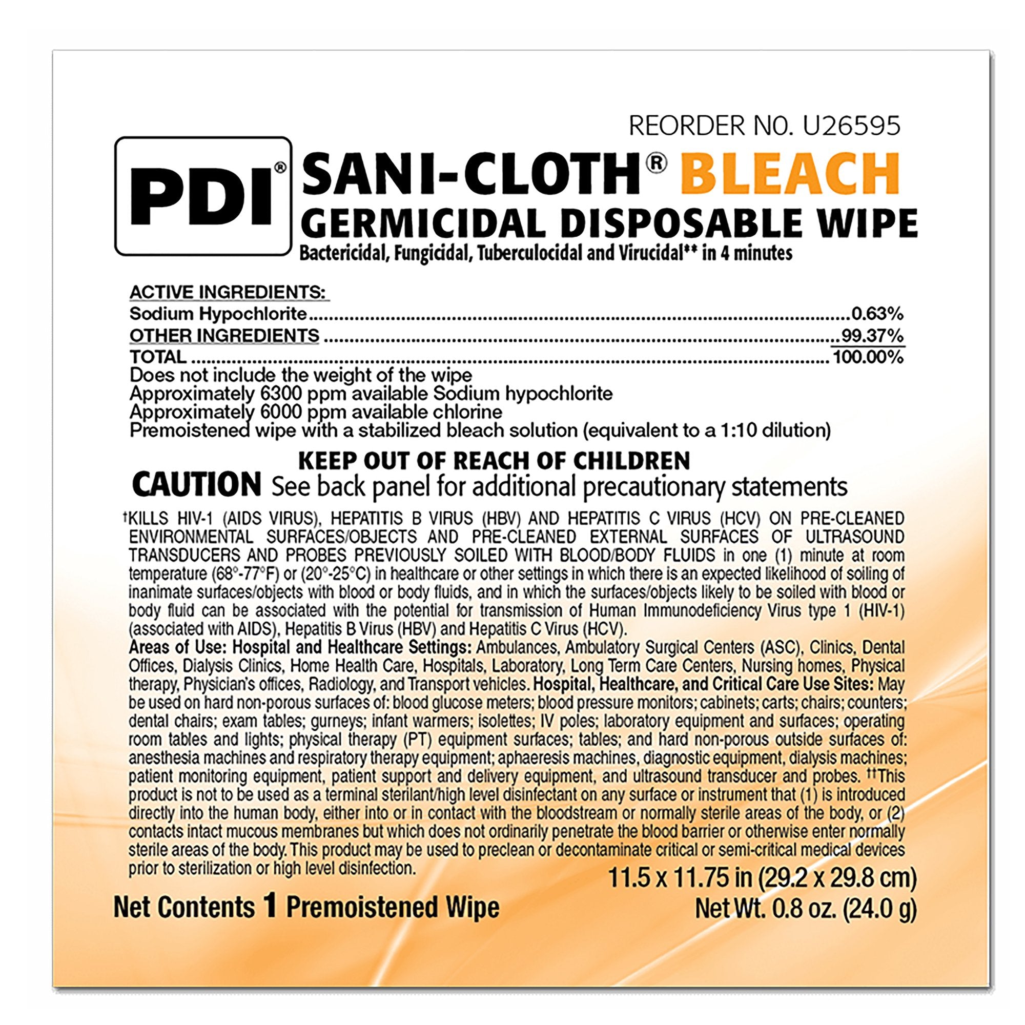 Sani-Cloth® Surface Disinfectant Cleaner Bleach Wipe, 40 Individual Packets per Box (40 Units)