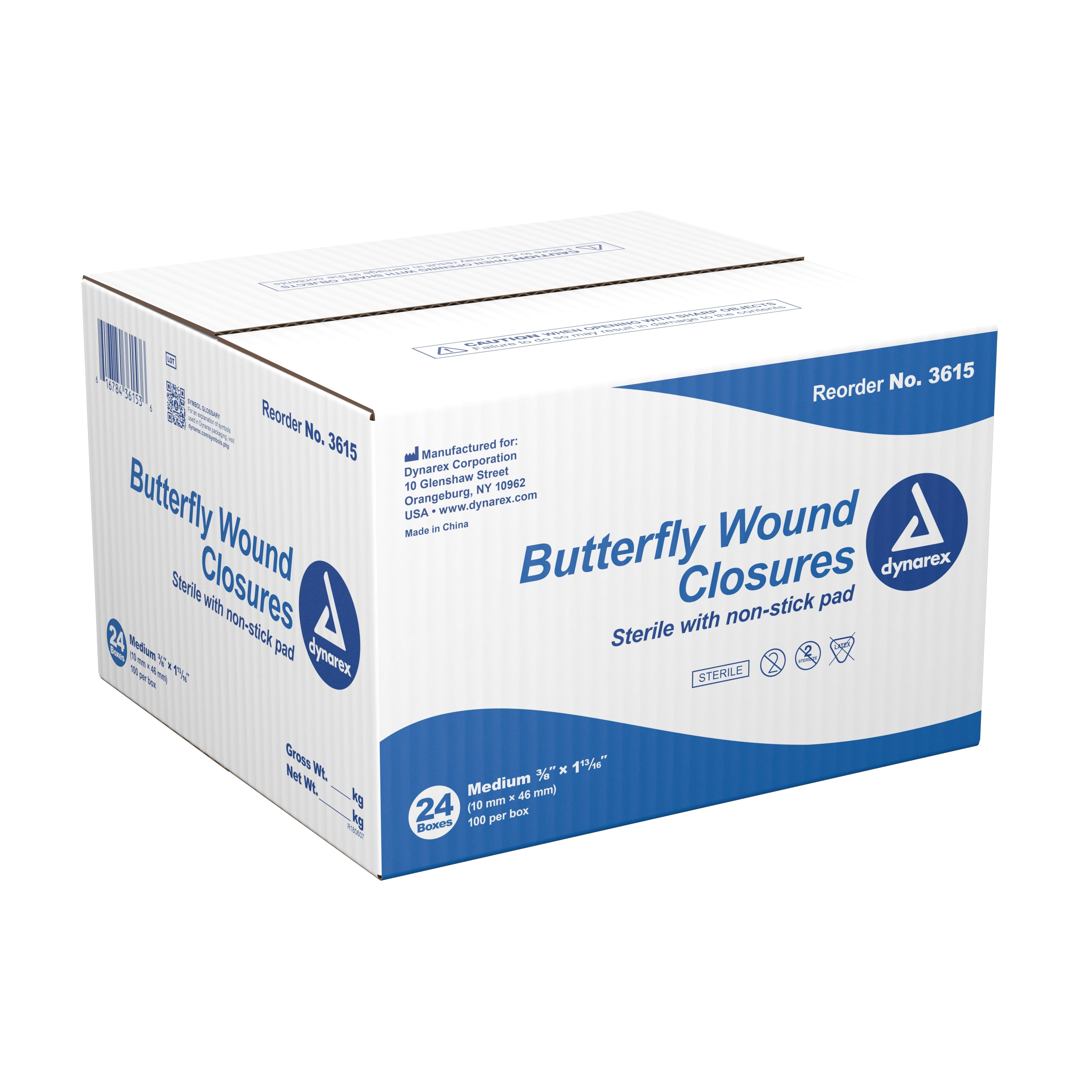 dynarex® Butterfly Wound Closure Strip, 3/8 by 1-13/16 Inches (100 Units)