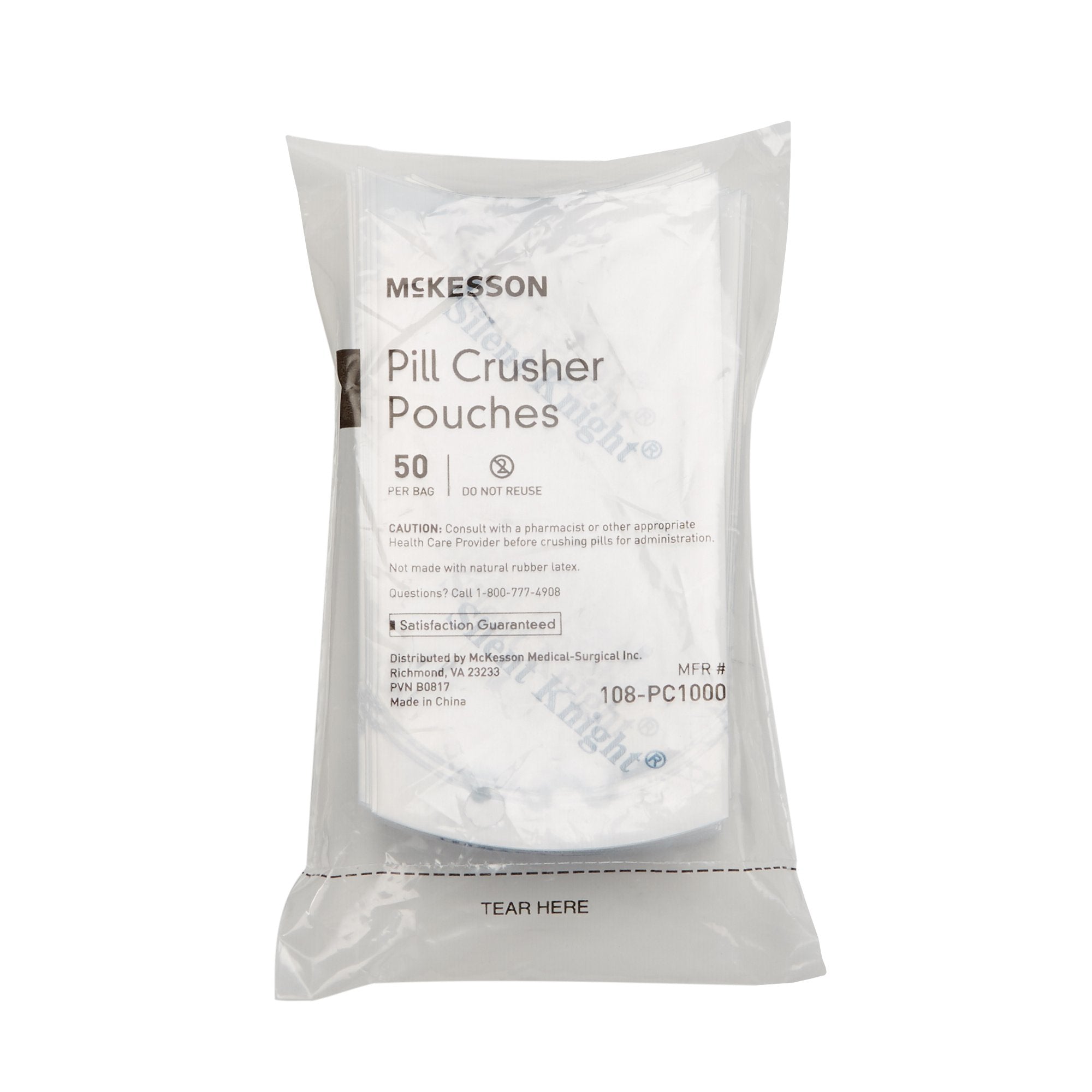 McKesson Silent Knight Pill Crusher Pouches, 2 x 4.5 Inch, Clear, 20ct