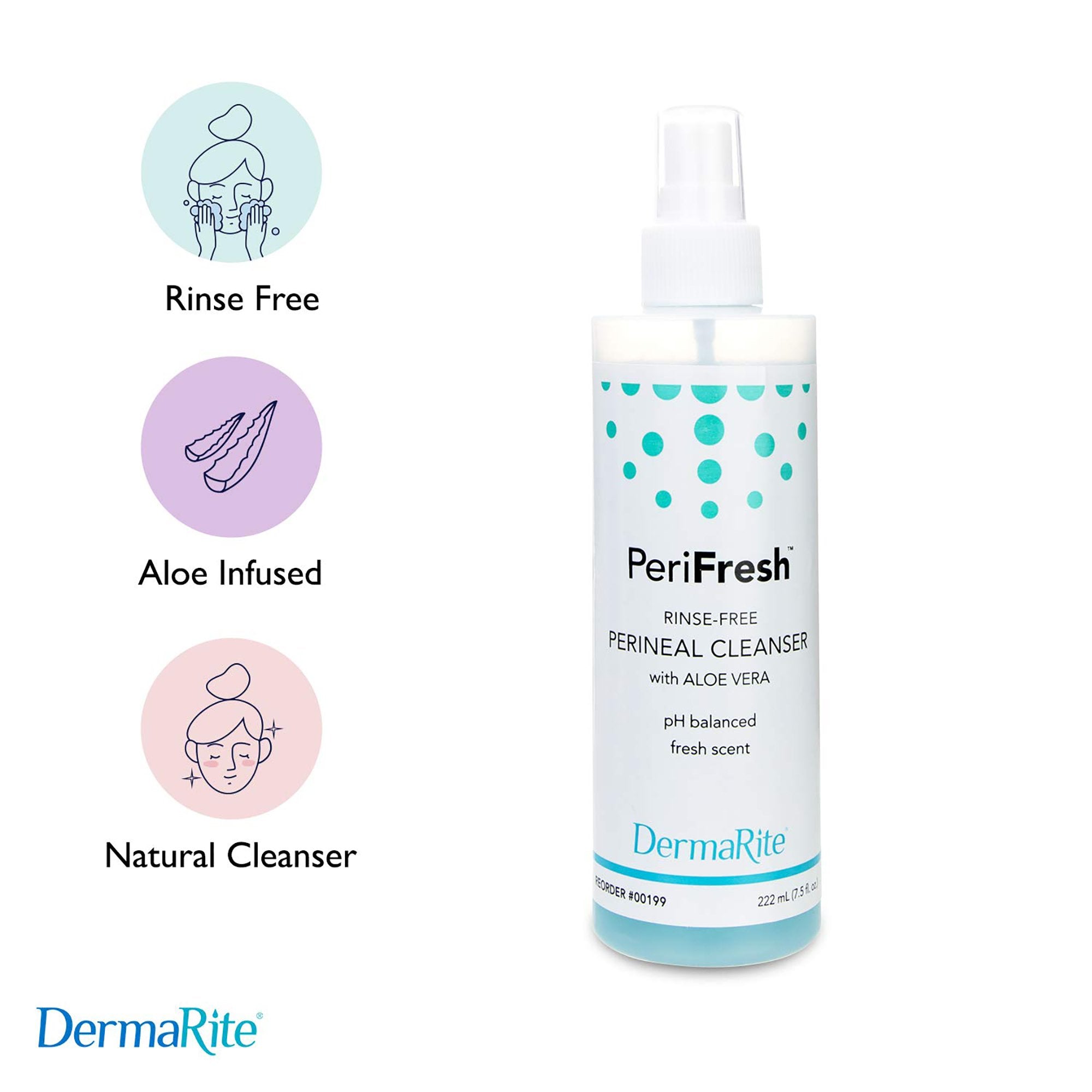 DermaRite PeriFresh Rinse-Free Perineal Cleanser, 7.5oz Pump - Fresh Scent (48-Pack)