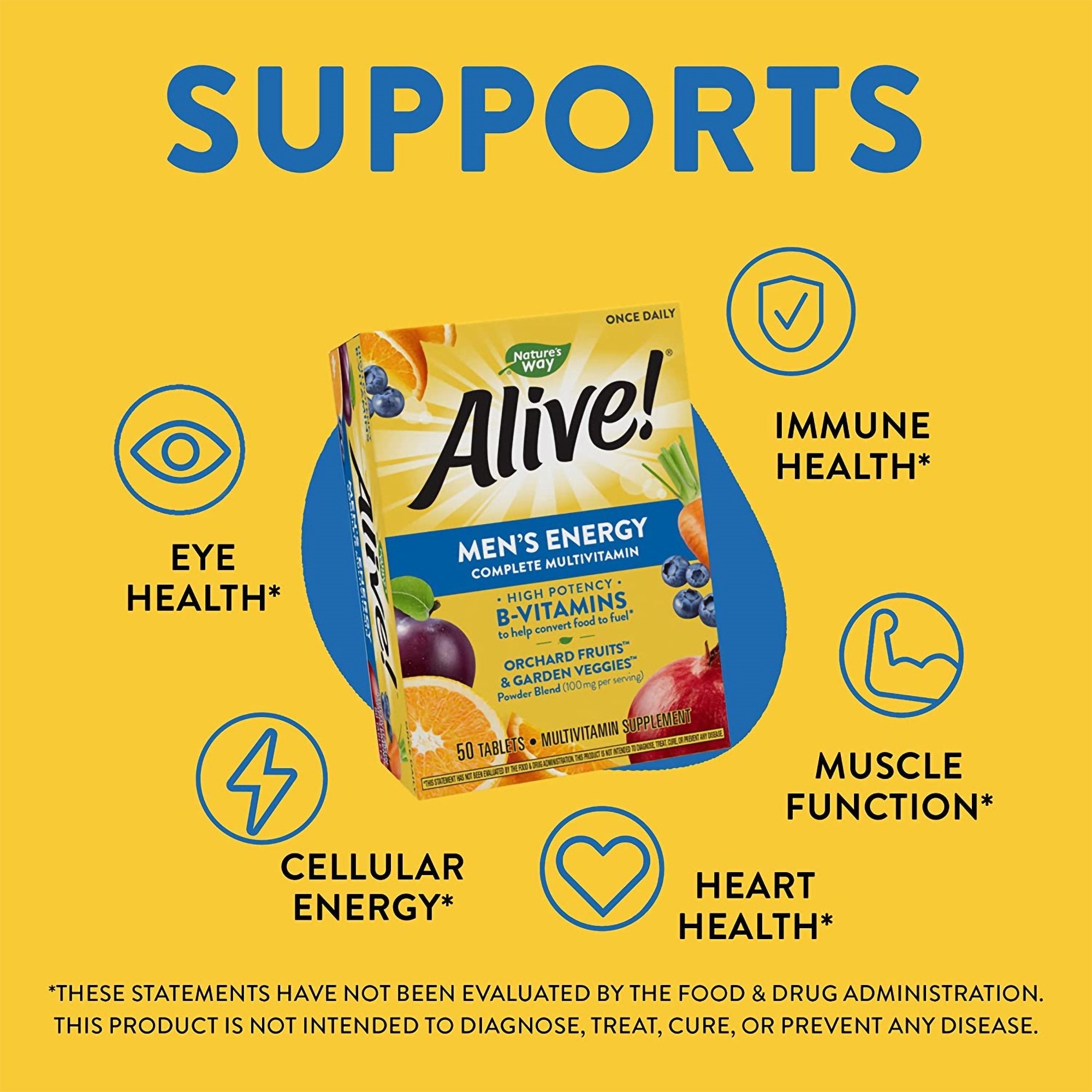 Multivitamin Supplement Alive!® Men’s Energy Vitamin A / Vitamin C 900 mcg / 180 mg Strength Tablet (50 Units)